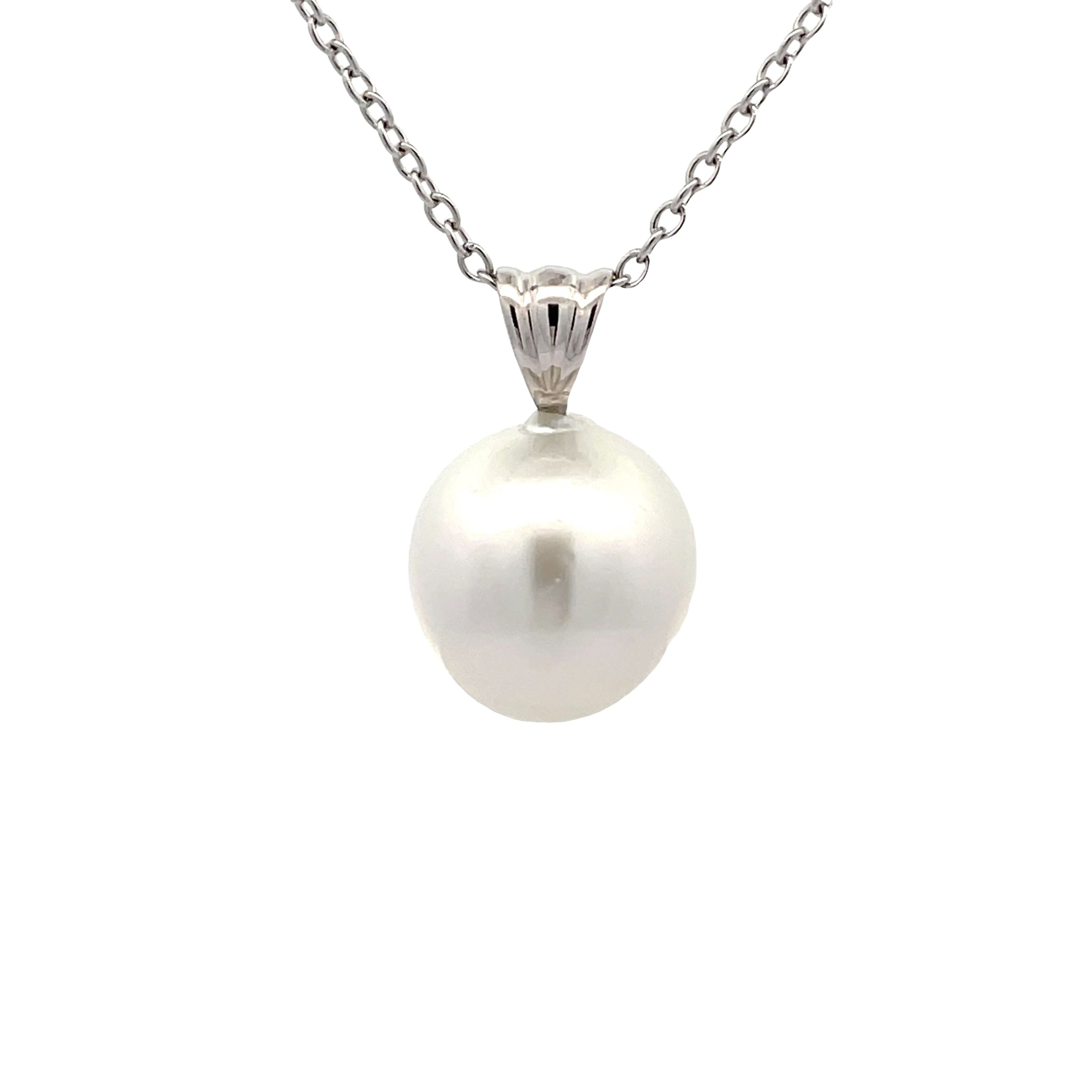 18K White Gold Australian South Sea Cultured 13 -14mm Pearl Pendant