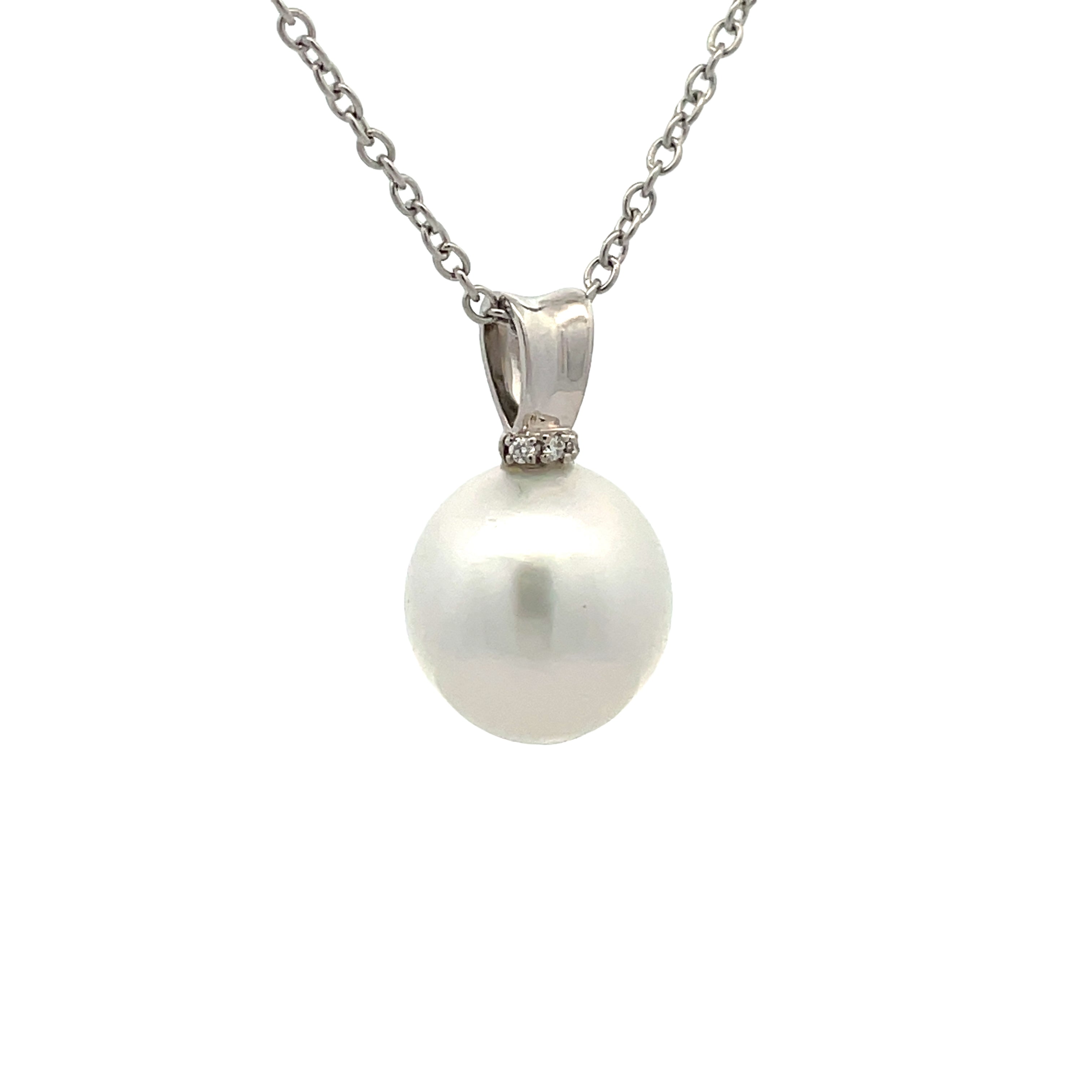 18K White Gold Australian South Sea Cultured 12-13mm Pearl and Diamond Pendant