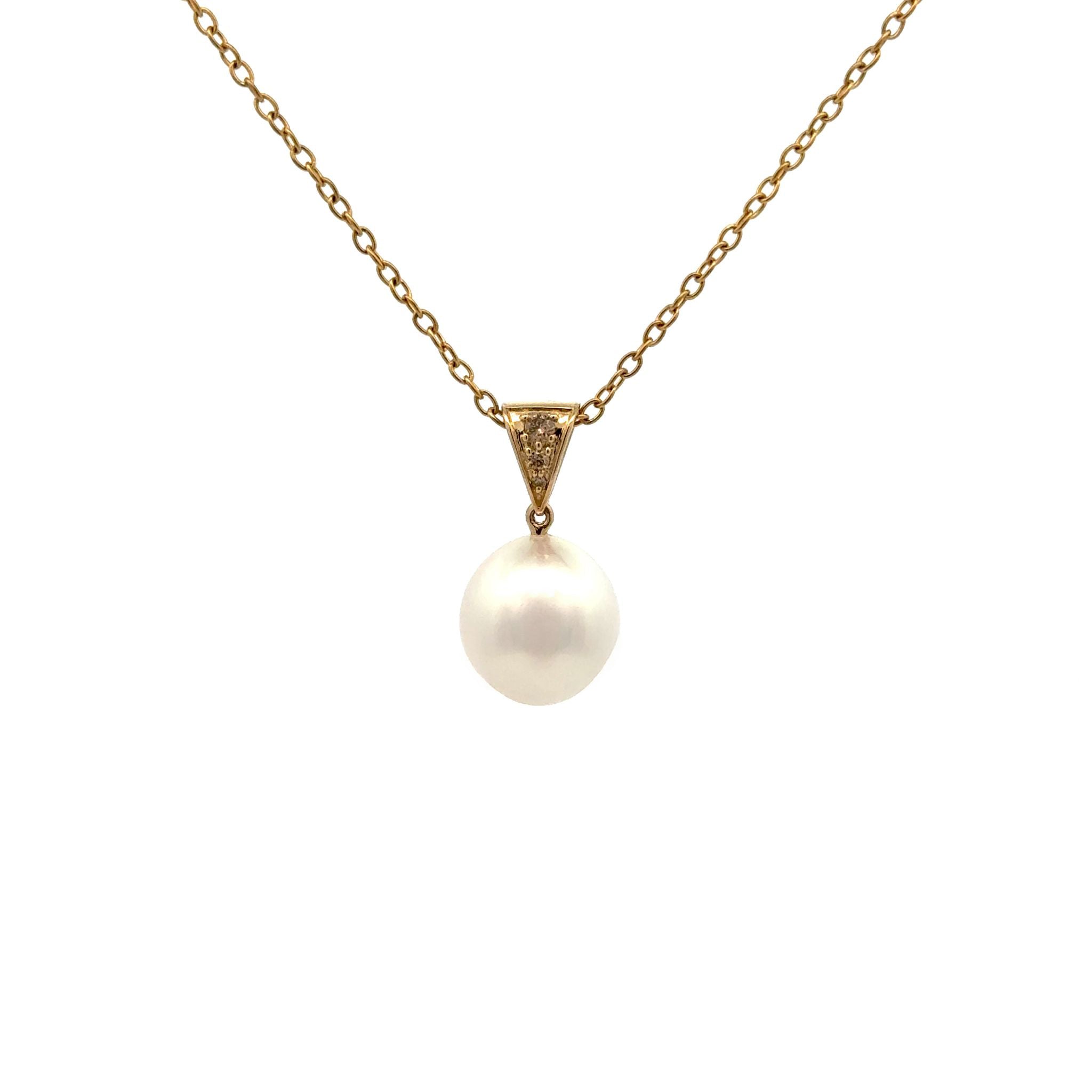 9K Yellow Gold Australian South Sea Cultured 12-13mm Pearl and Argyle Diamond Pendant