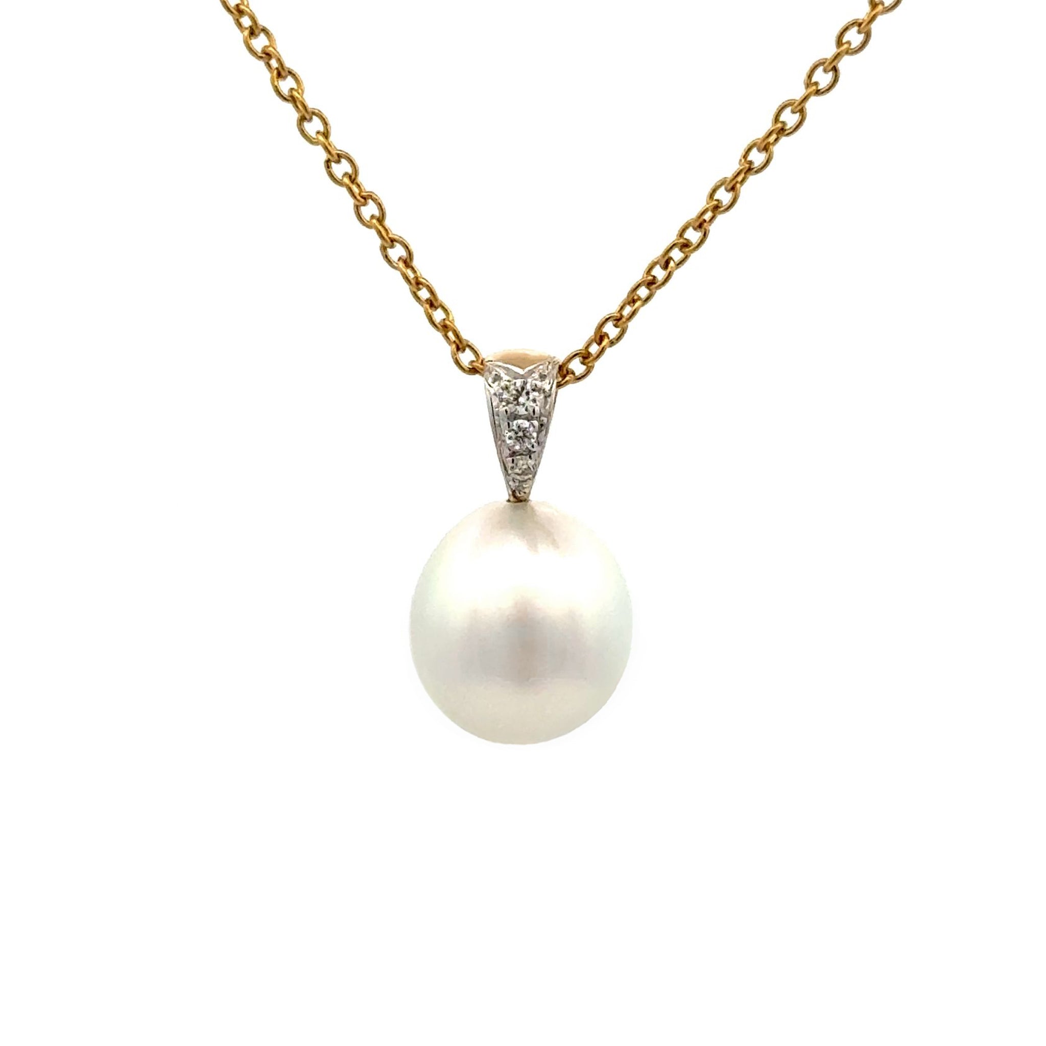 18K Yellow Gold Australian South Sea Cultured 11-12mm Diamond and Pearl Pendant