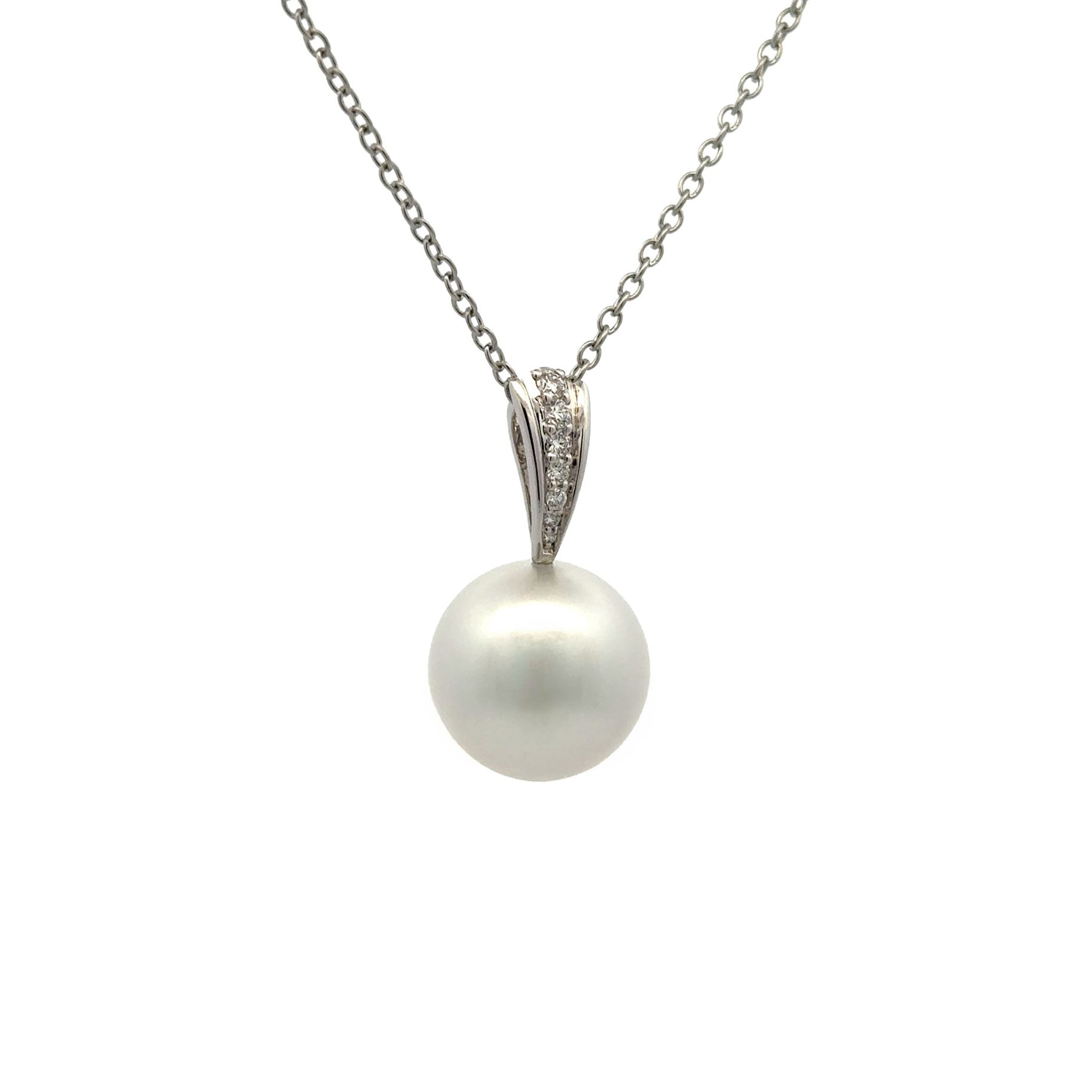 18K White Gold Australian South Sea 14-15mm Cultured Pearl and Diamond Pendant (price is for pendant only)