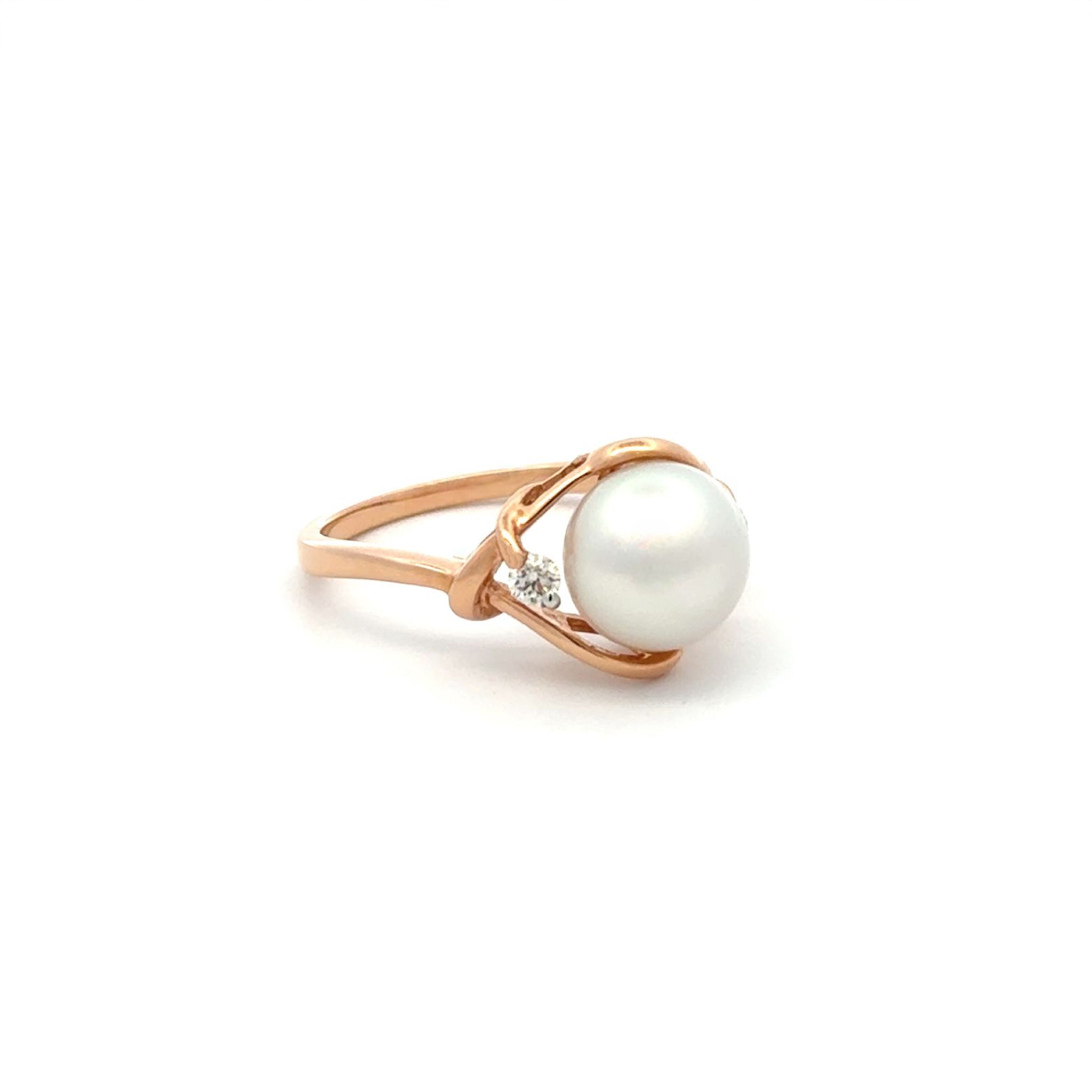 18K Rose Gold Australian South Sea 8-9 mm Cultured Pearl and Diamond Ring