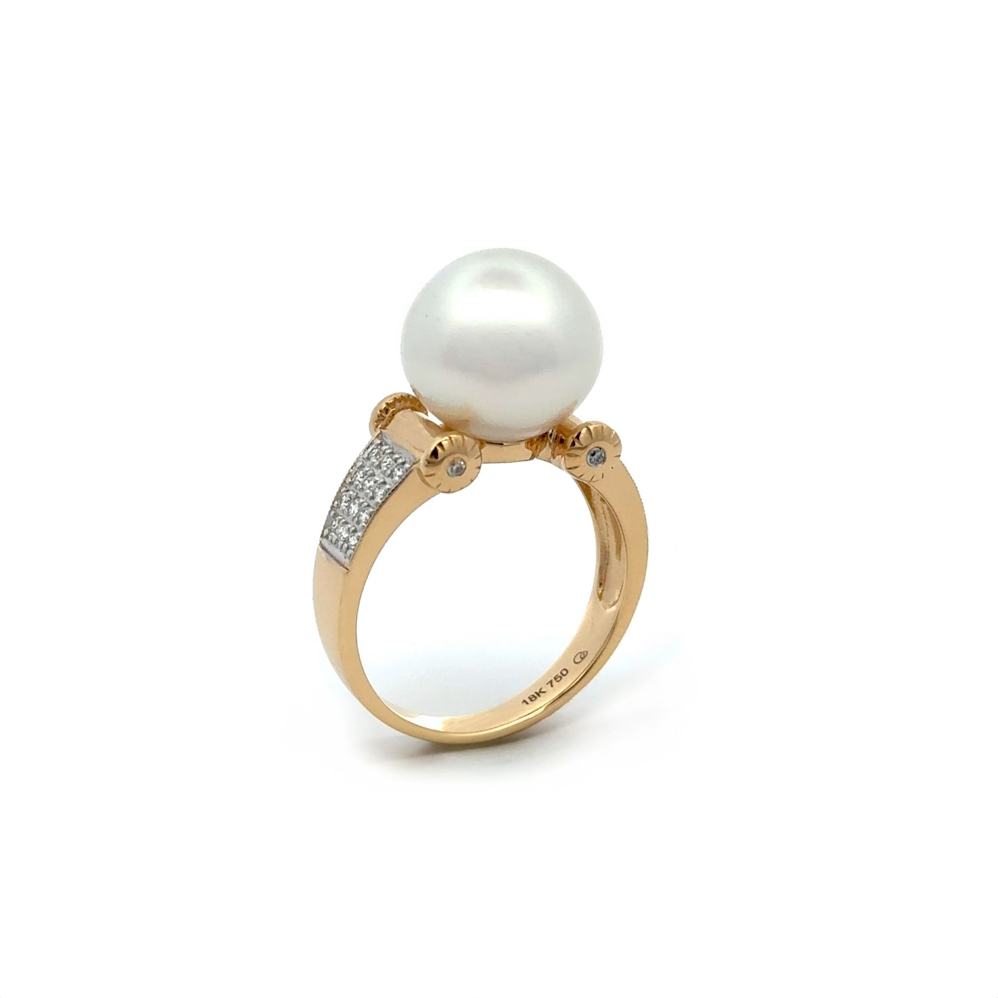 18K Yellow Gold Australian South Sea Cultured 12-13mm Pearl and Diamond Ring