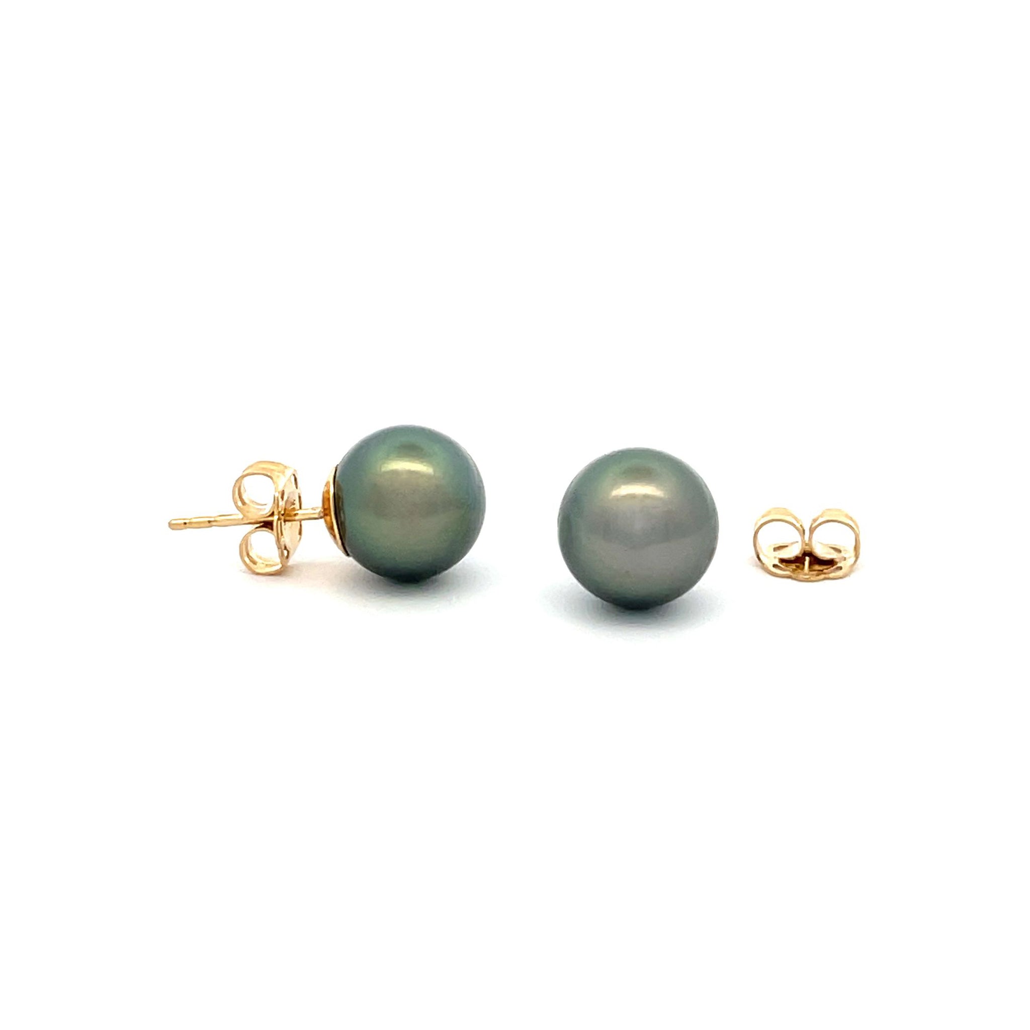 18K Yellow Gold Tahitian 9 -10mm Cultured Pearl Stud Earrings