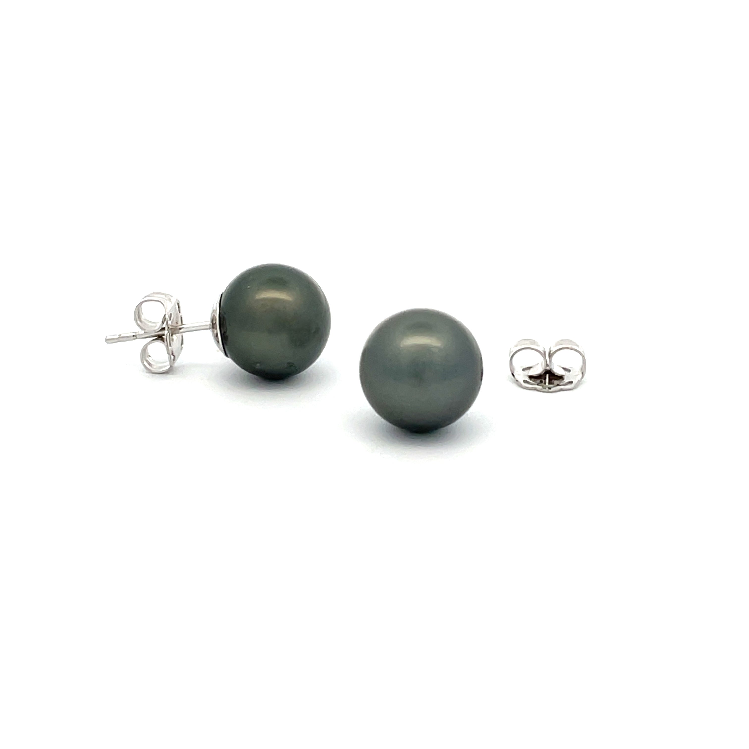 18K White Gold Tahitian Cultured 10-11 mm Pearl Stud Earrings