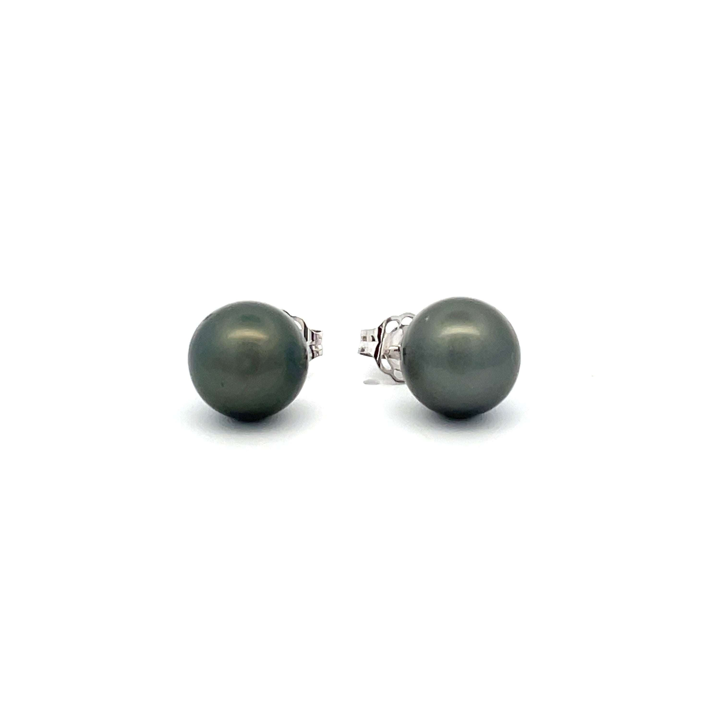 18K White Gold Tahitian Cultured 10-11 mm Pearl Stud Earrings