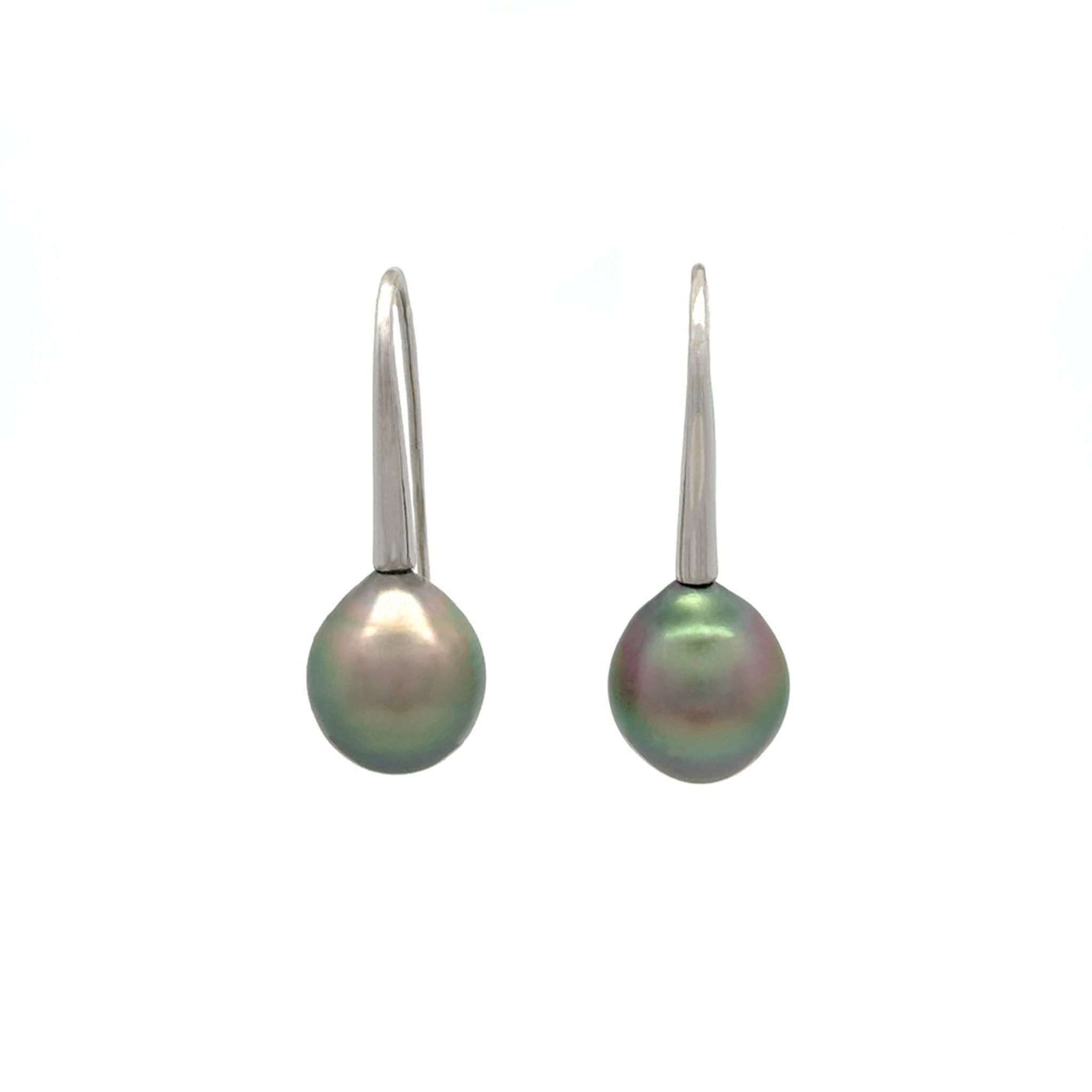 18K White Gold Tahitian 10-11mm Cultured Pearl Hook Earrings