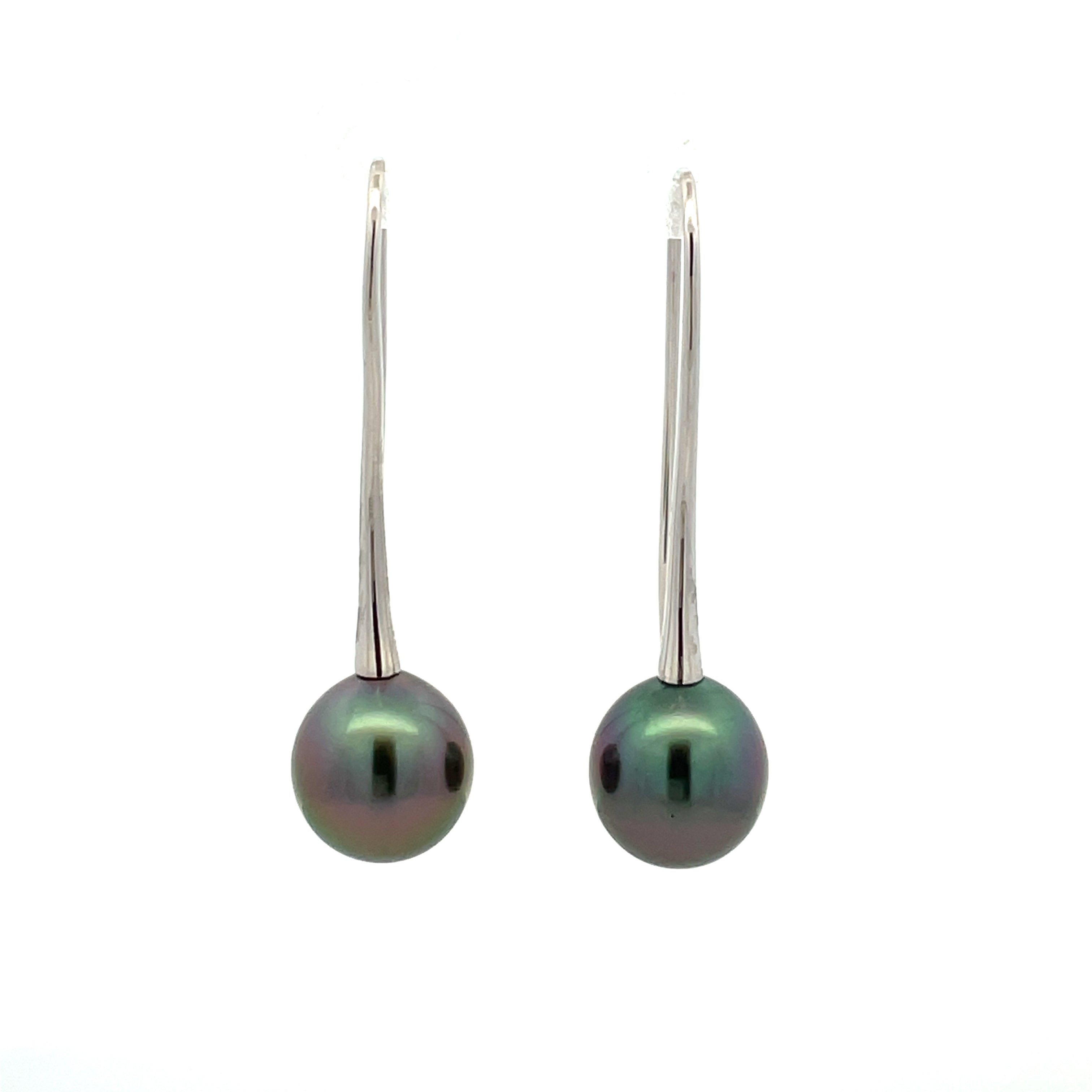 9K White Gold Tahitian Cultured 10-11 mm Pearl Hook Earrings