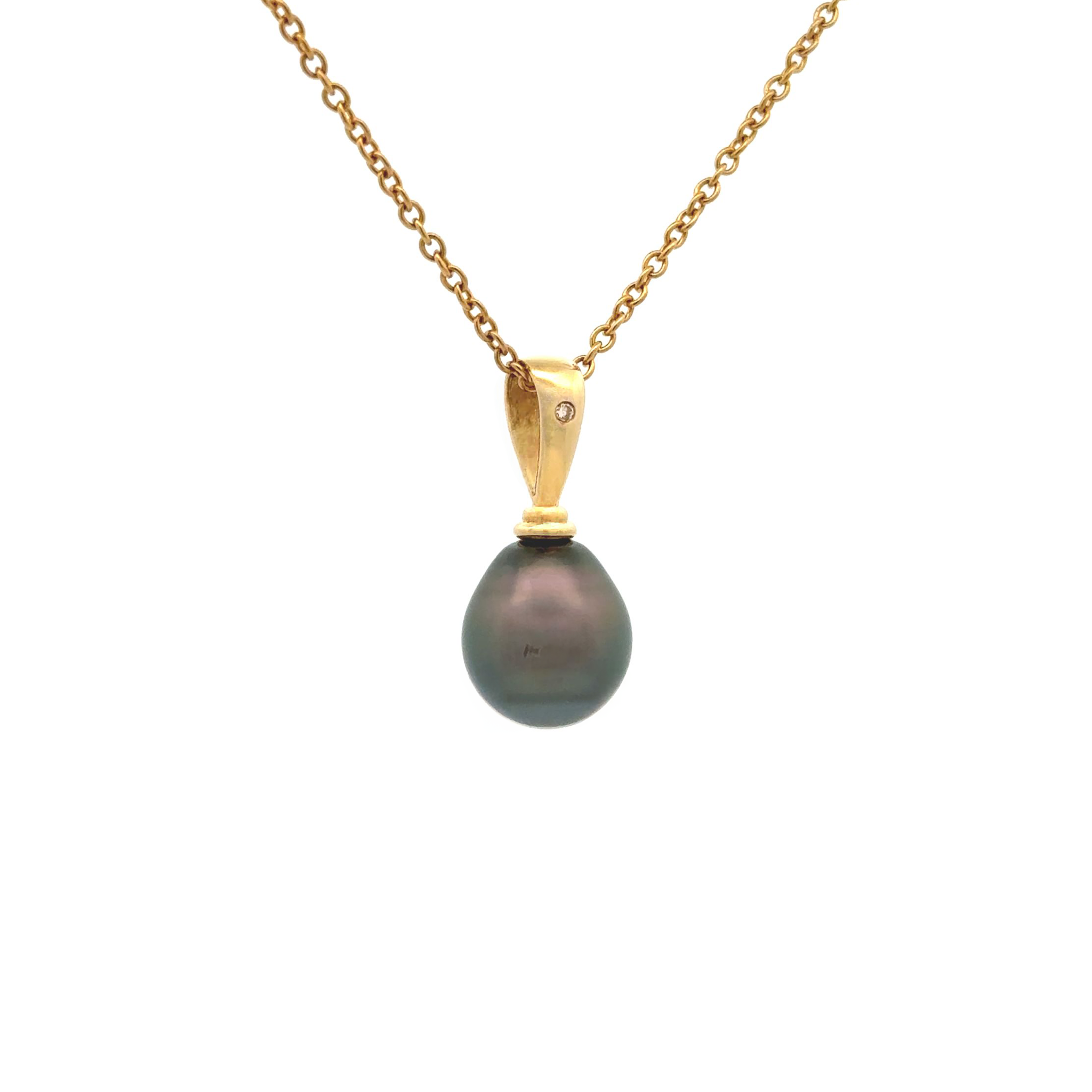 18K Yellow Gold Tahitian 10-11mm Cultured Pearl and Diamond Pendant