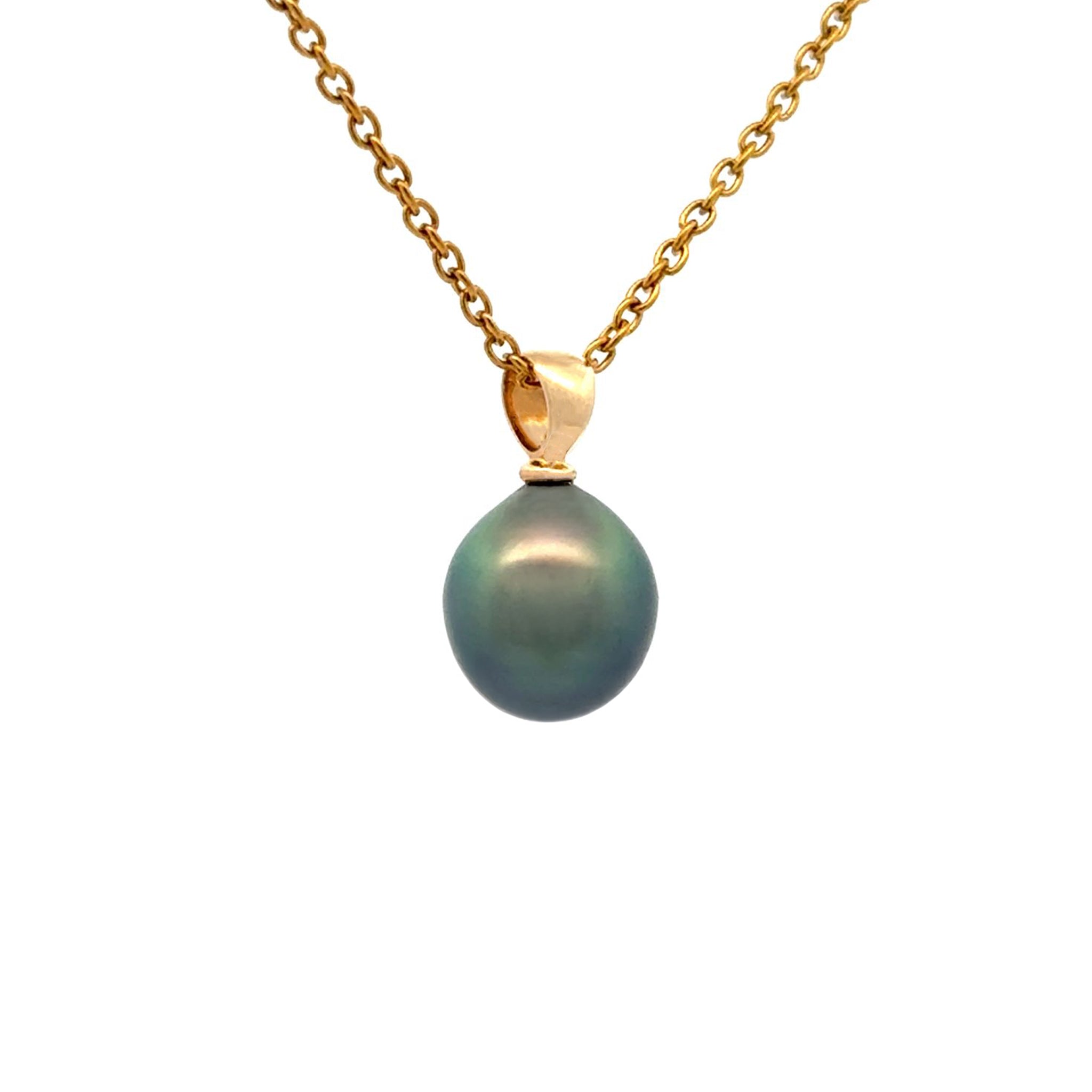 18K Yellow Gold Tahitian 9-10 mm Cultured Pearl Pendant