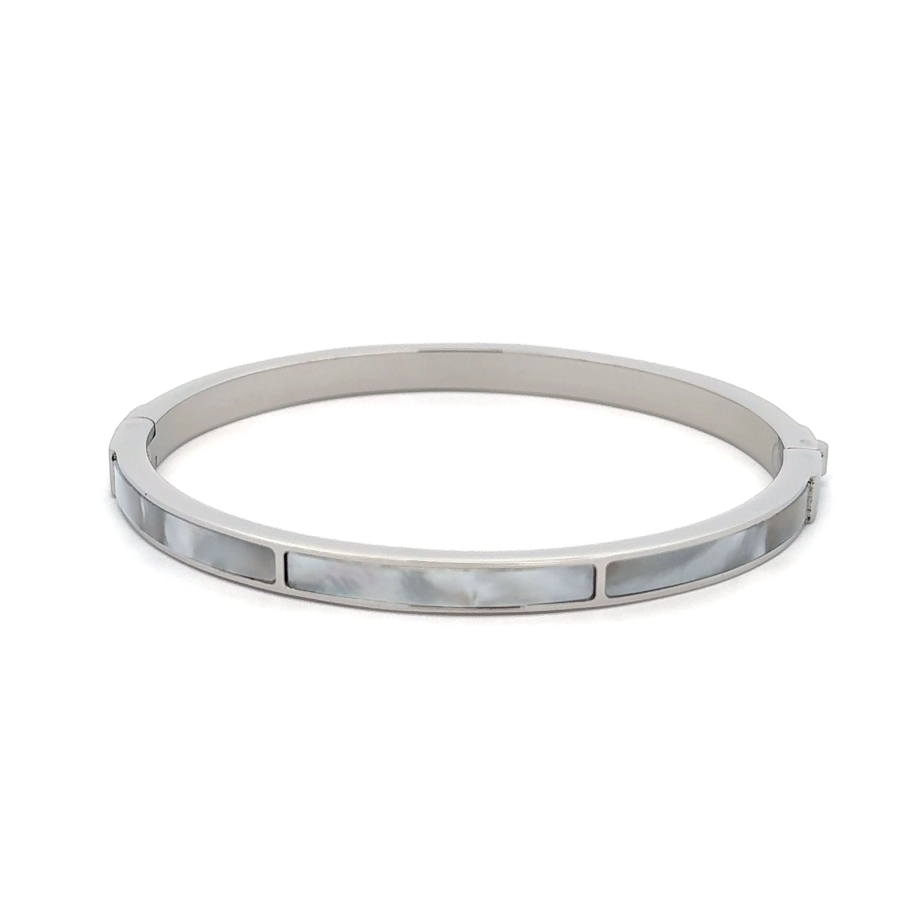 Stainless Steel White Mother Of Pearl Bangle