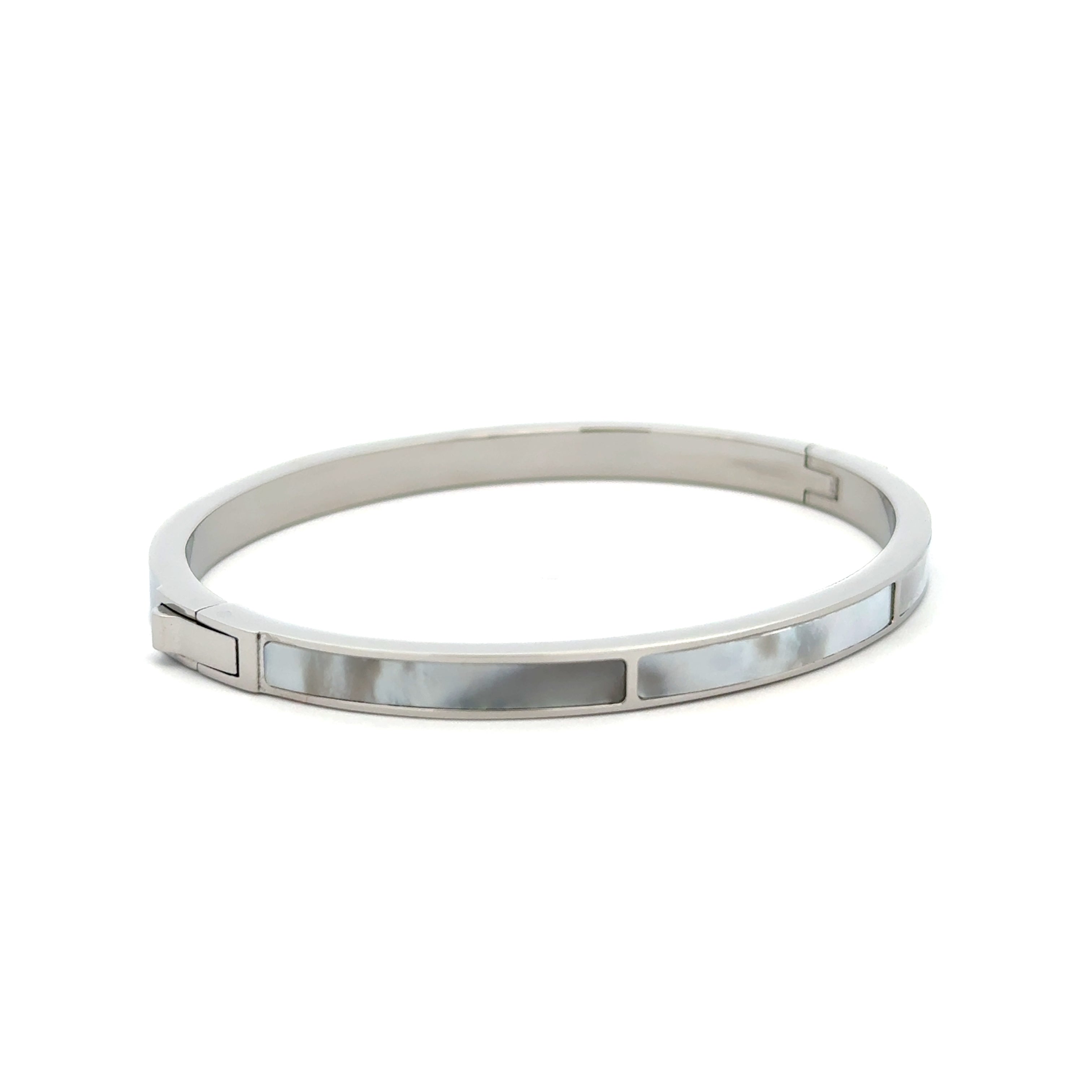 Stainless Steel White Mother Of Pearl Bangle