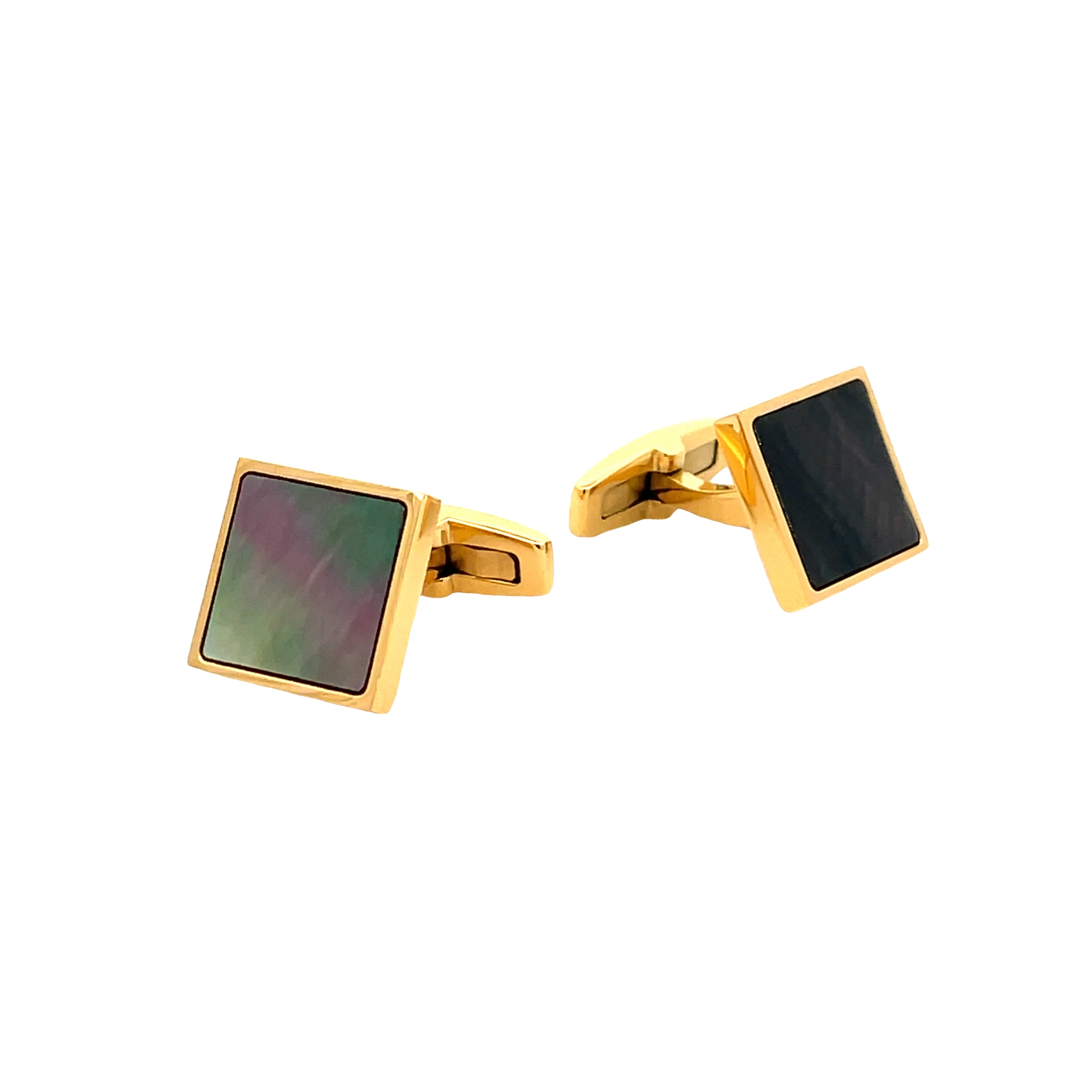 Gold Plated Stainless Steel Black Mother Of Pearl Square Cufflinks