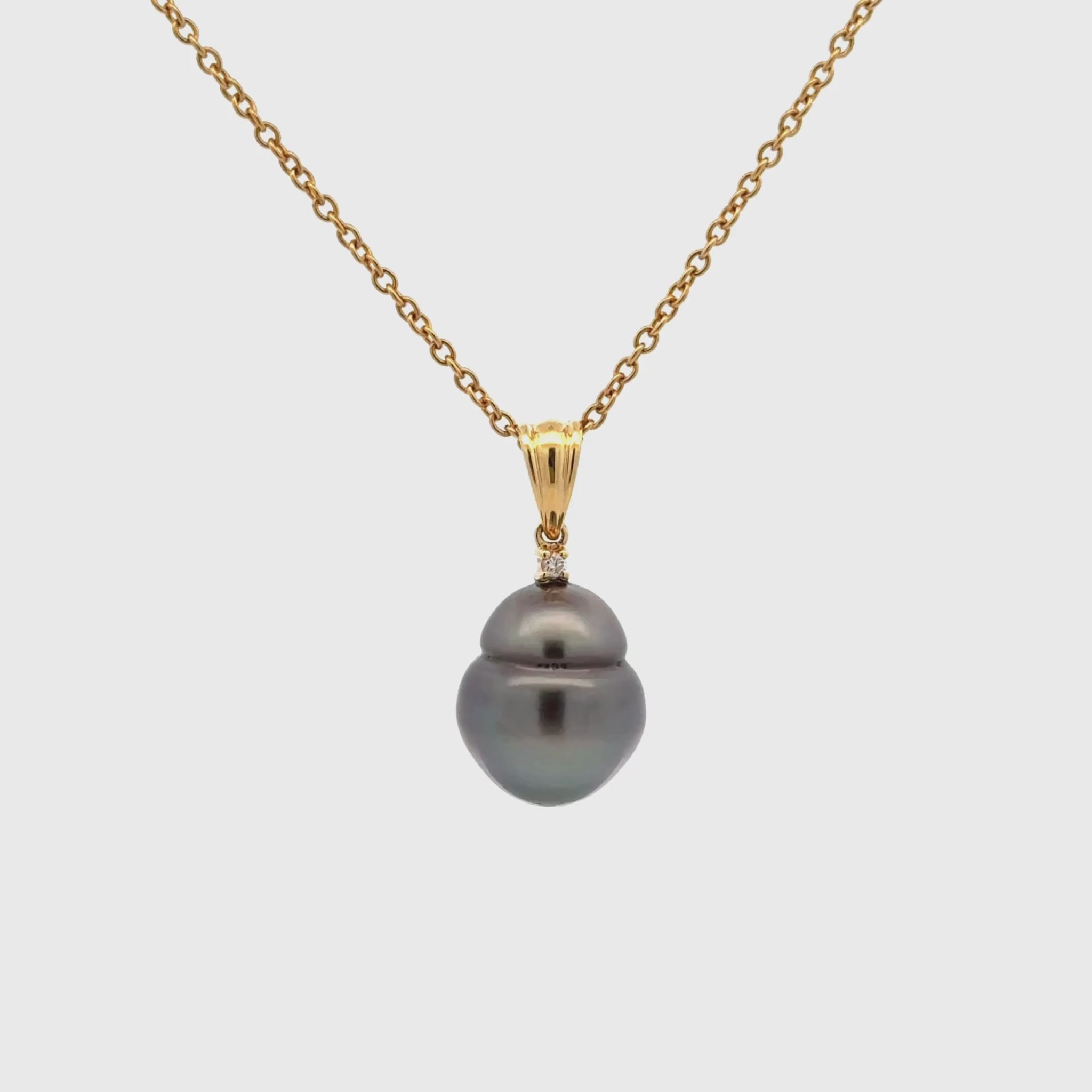 18K Yellow Gold Tahitian 12-13mm Cultured Black Pearl Pendant