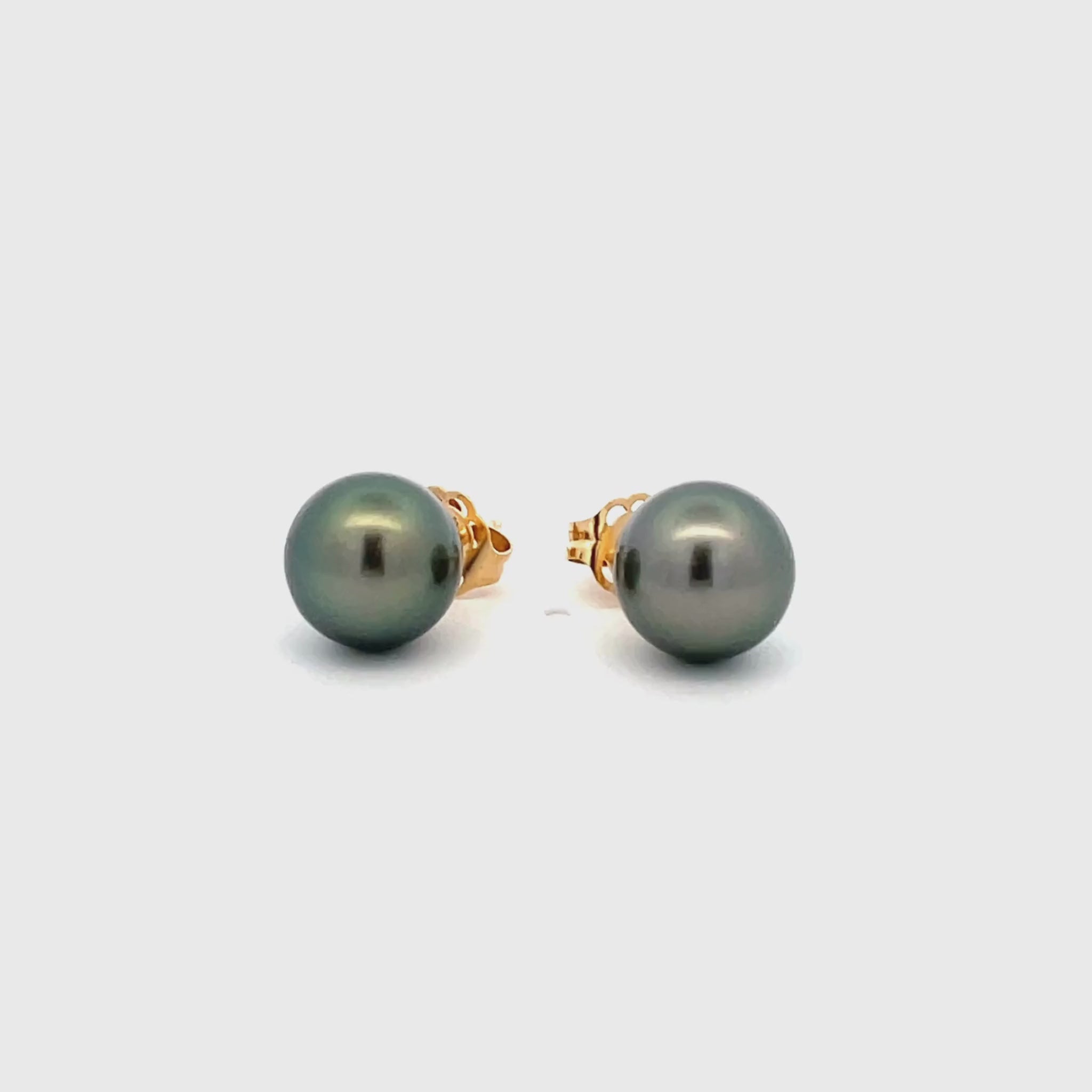 18K Yellow Gold Tahitian 9 -10mm Cultured Pearl Stud Earrings