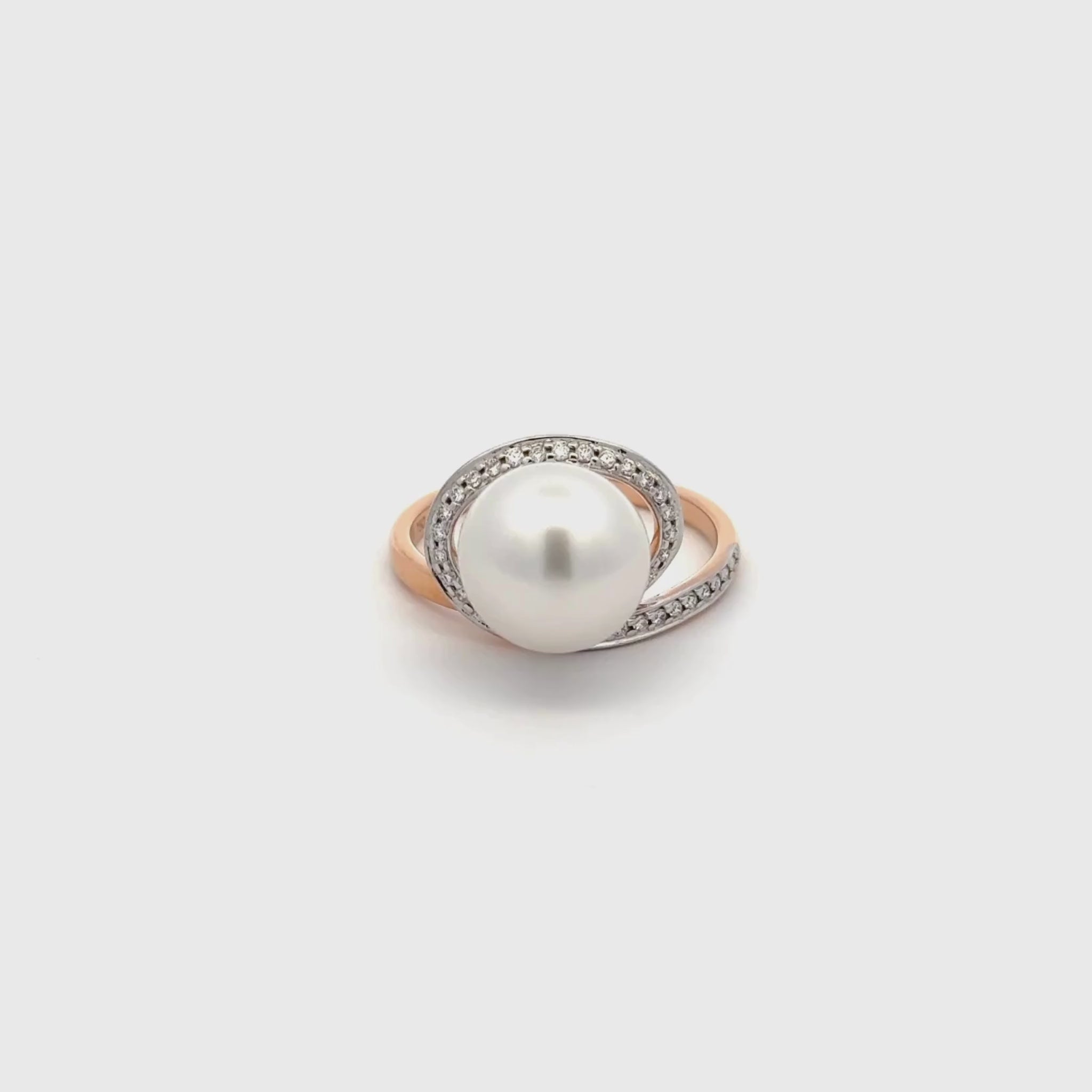 18K Rose Gold Australian South Sea 10-11mm Cultured Pearl and Diamond Ring