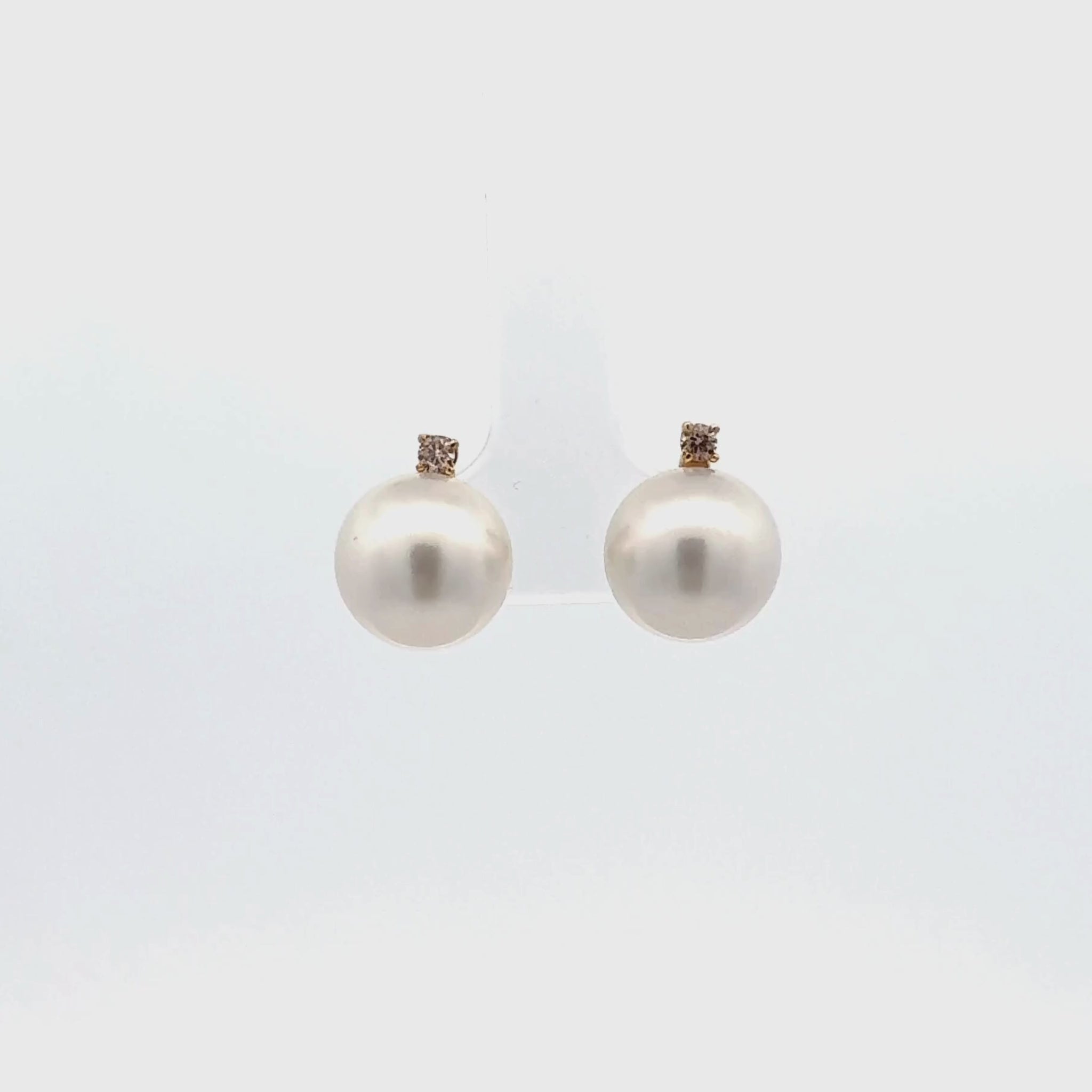 9K Yellow Gold Australian South Sea 10-11mm Cultured Pearl and Argyle Diamond Stud Earrings