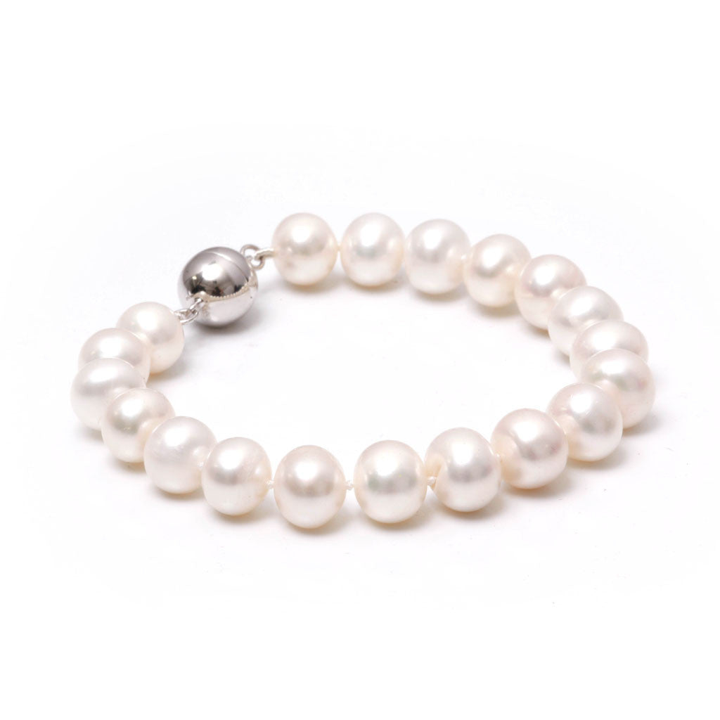 Sterling Silver Freshwater Pearl 10 - 11 mm Strand Bracelet