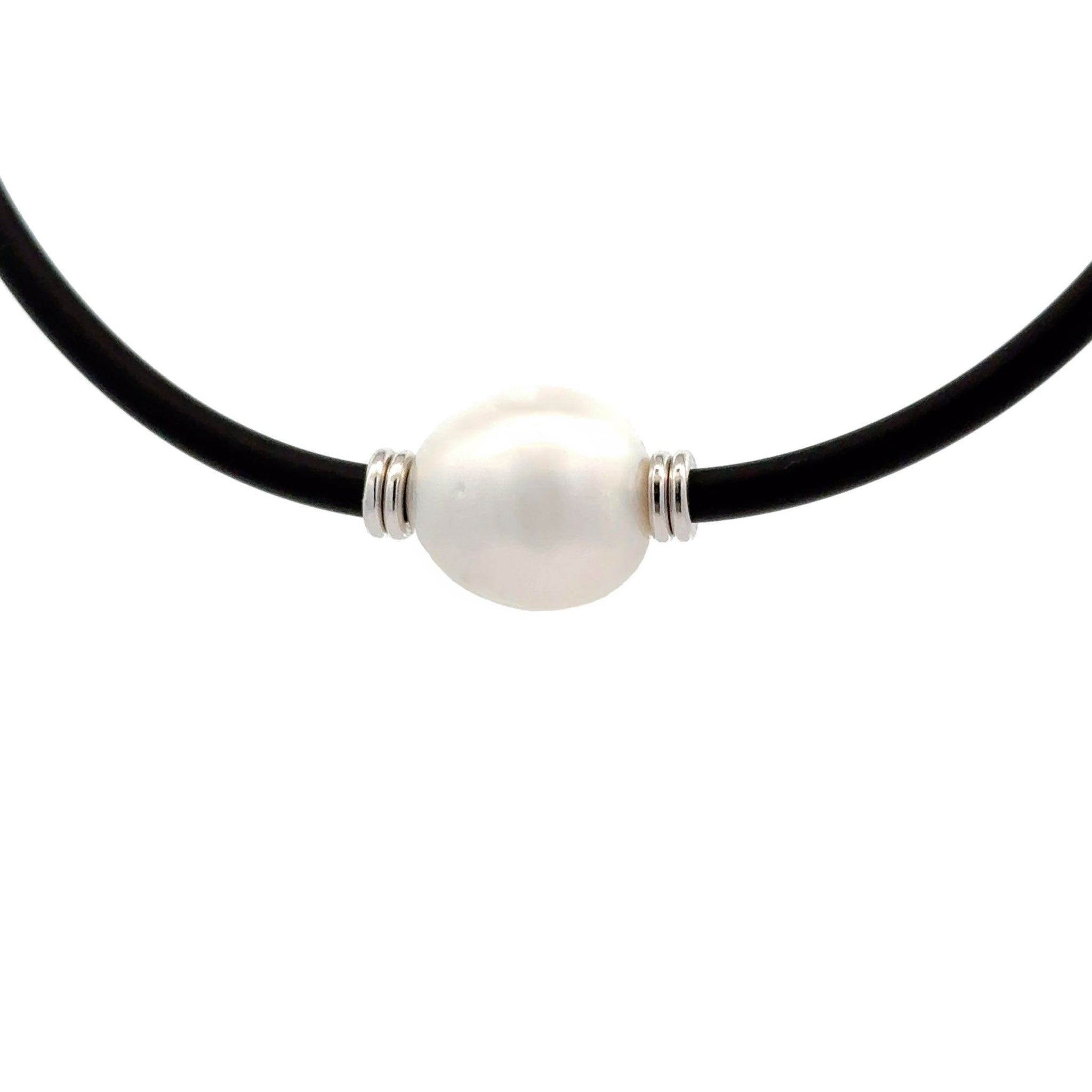 Sterling Silver Australian South Sea 13-14mm Cultured Pearl 3mm Neoprene Necklace