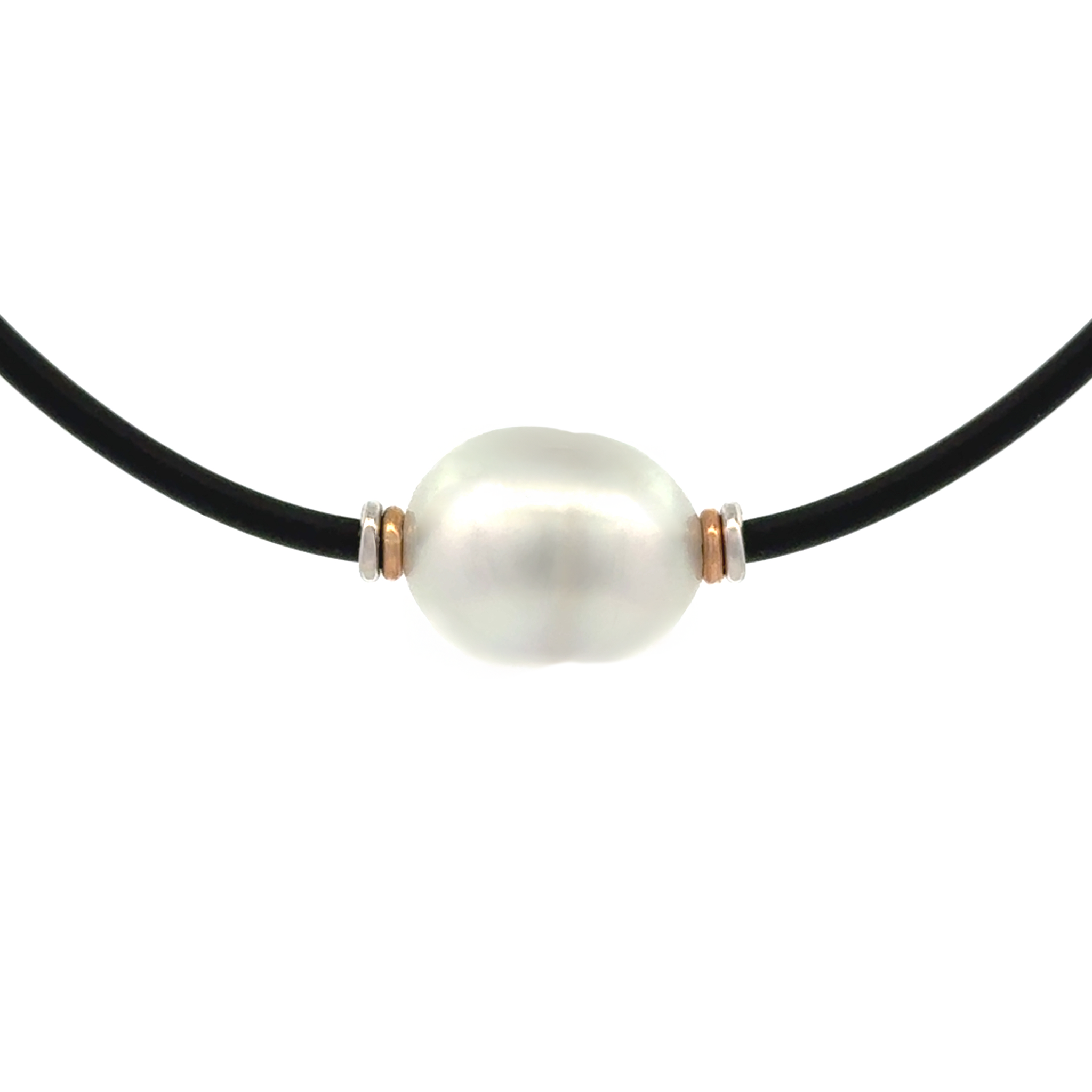 Sterling Silver and 9K Yellow Gold Australian South Sea 11-12mm Cultured Pearl Neoprene Necklace - 2mm