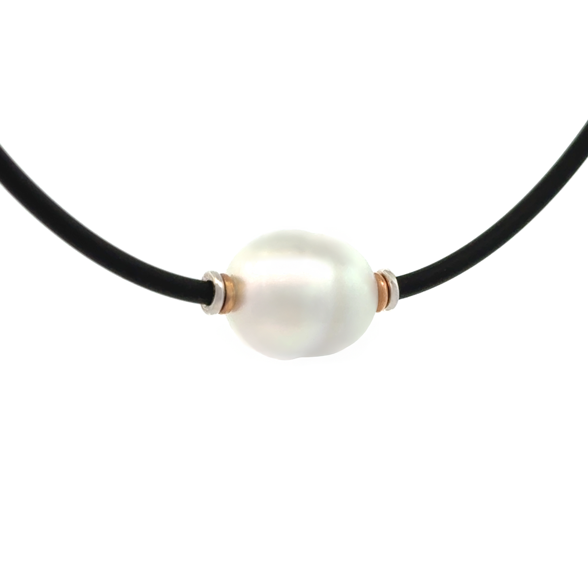 Sterling Silver and 9K Yellow Gold Australian South Sea 11-12mm Cultured Pearl Neoprene Necklace - 2mm