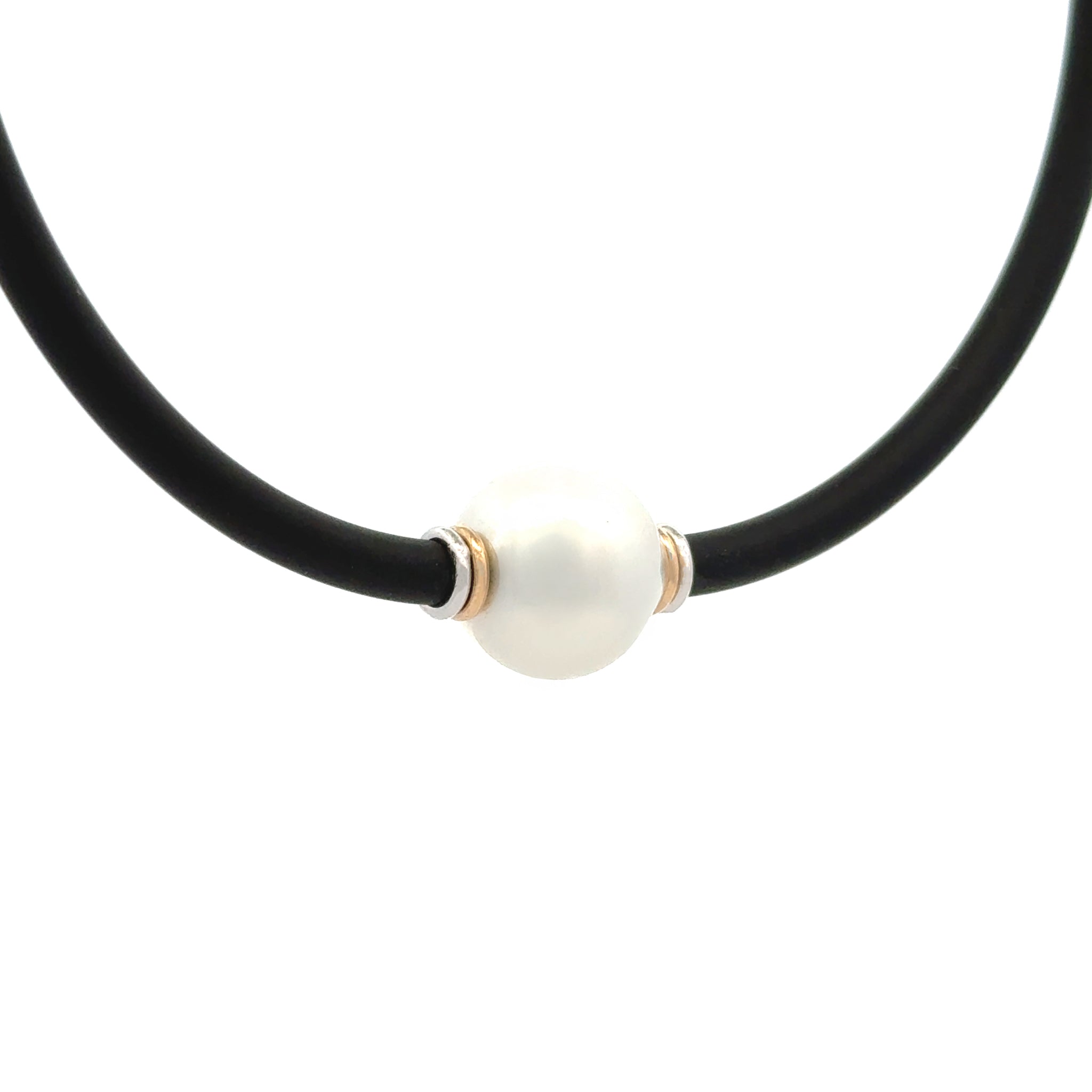 Sterling Silver & 9K Yellow Gold Australian South Sea 14-15mm Cultured Pearl Neoprene Necklace