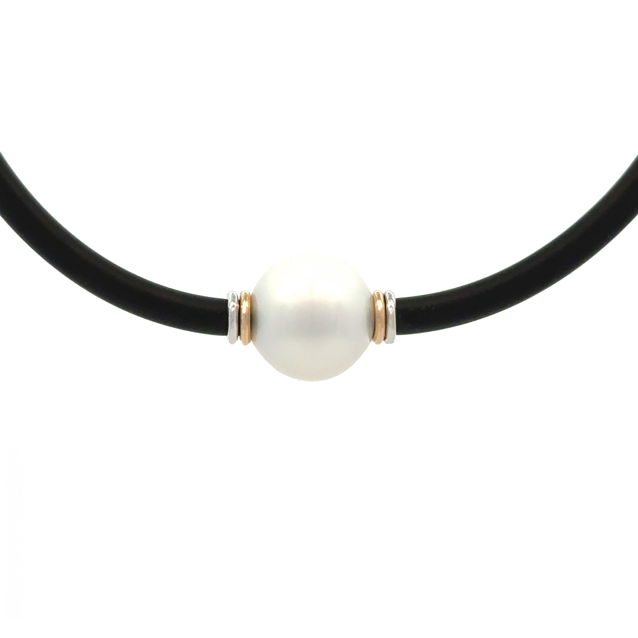 Sterling Silver & 9K Yellow Gold Australian South Sea 14-15mm Cultured Pearl Neoprene Necklace