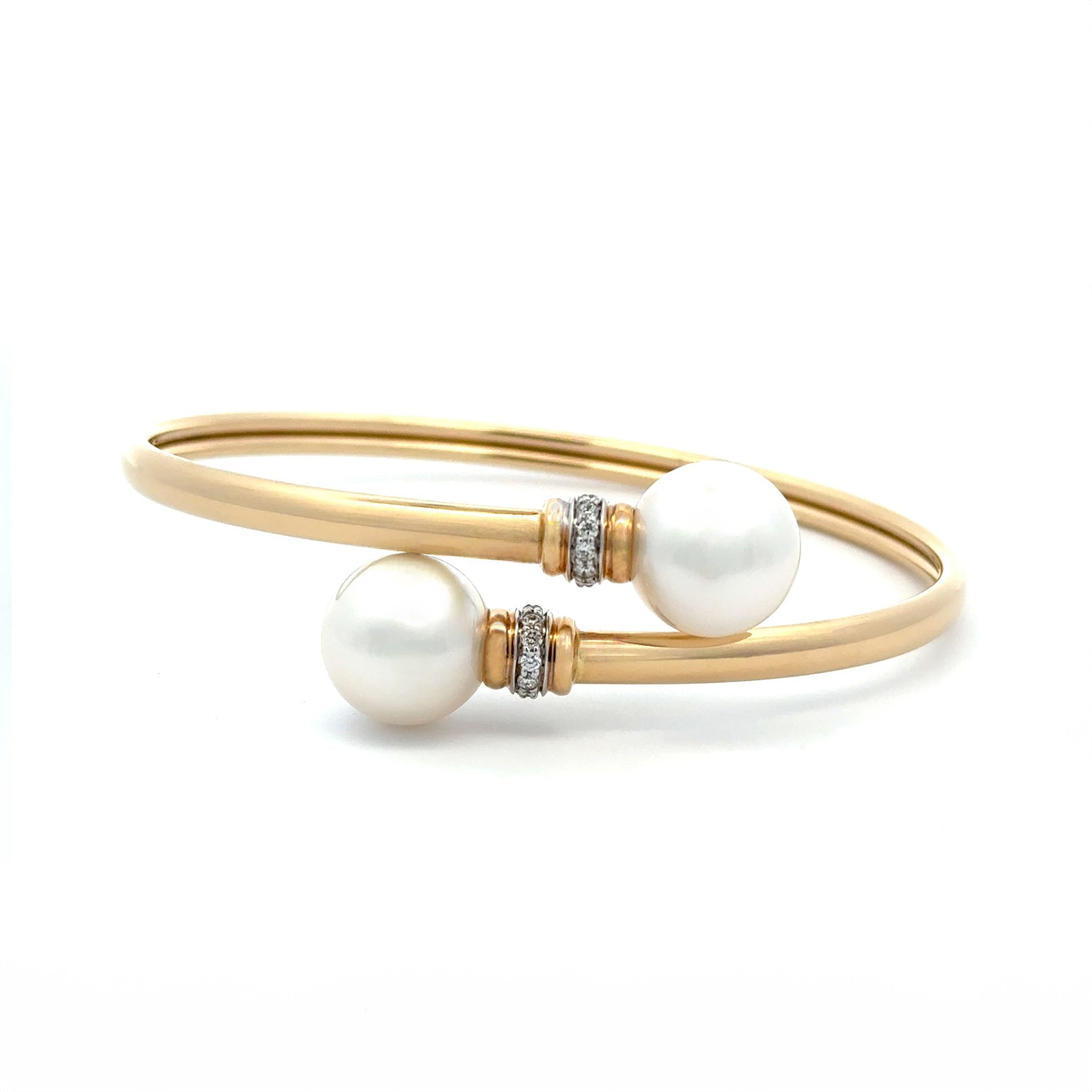 18K Yellow Gold Australian South Sea 12-13mm Cultured Pearl and Diamond Bangle