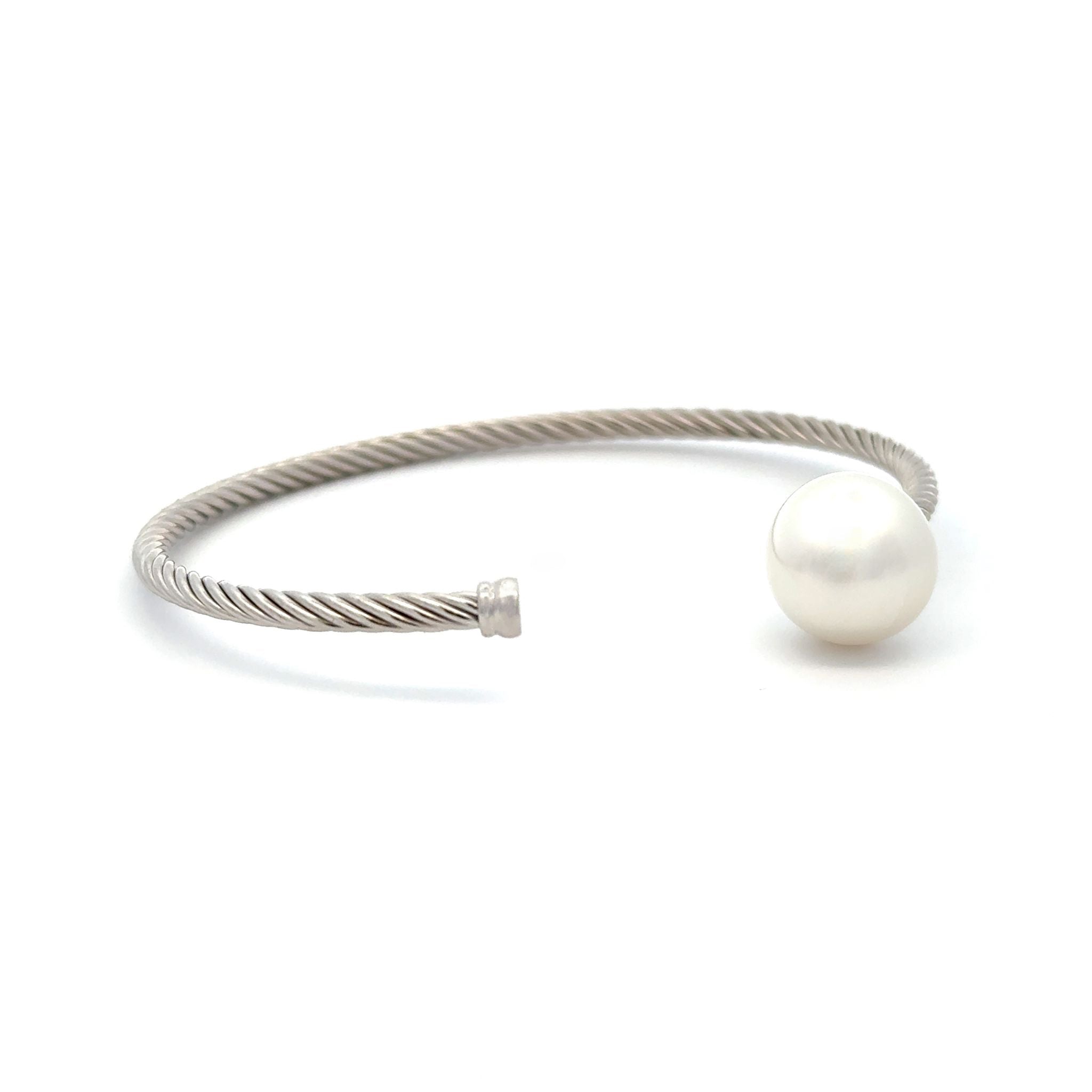 Sterling Silver Australian South Sea 12-13mm Cultured Pearl Bangle - 60mm