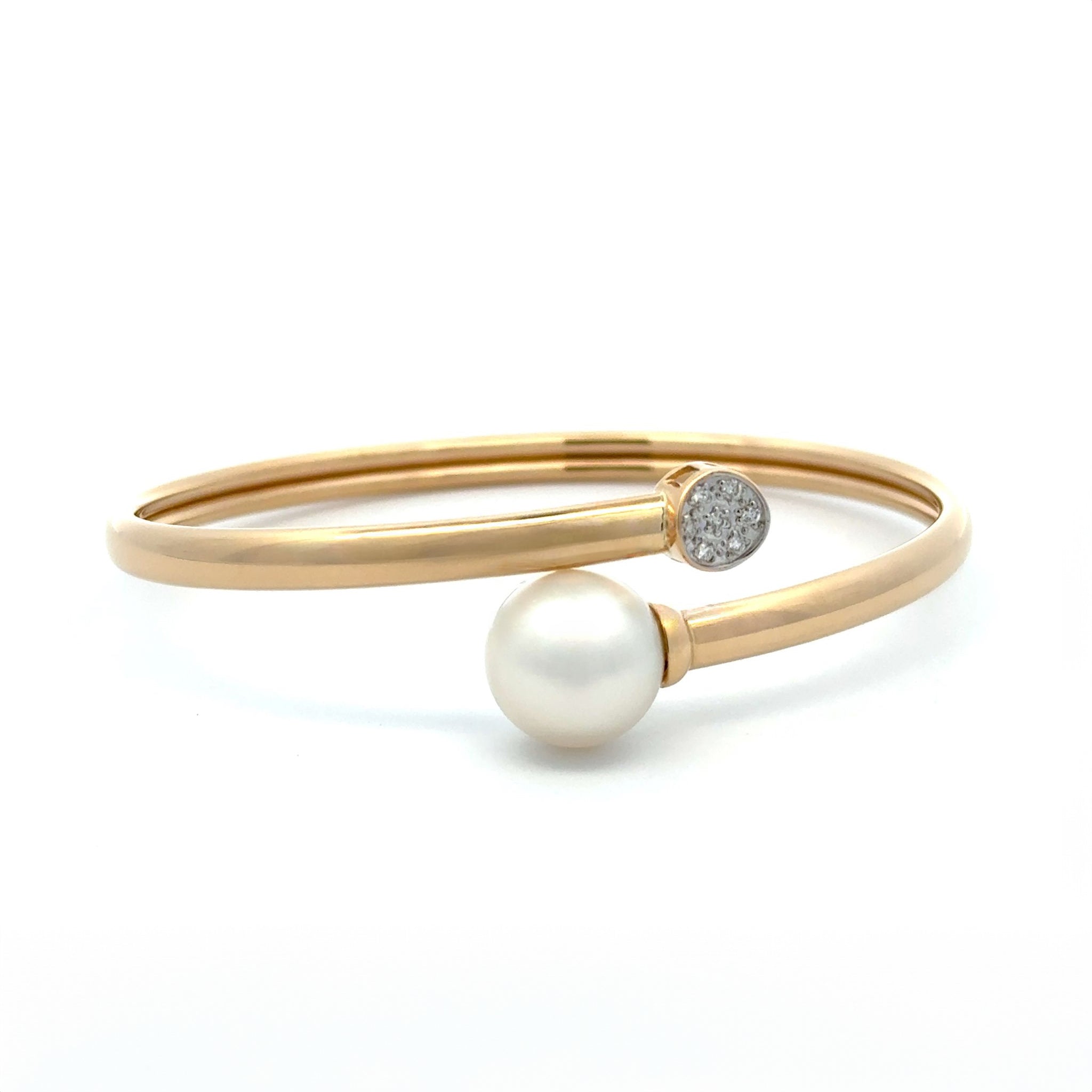 18K Yellow Gold Australian South Sea 11-12mm Cultured Pearl and Diamond Bangle