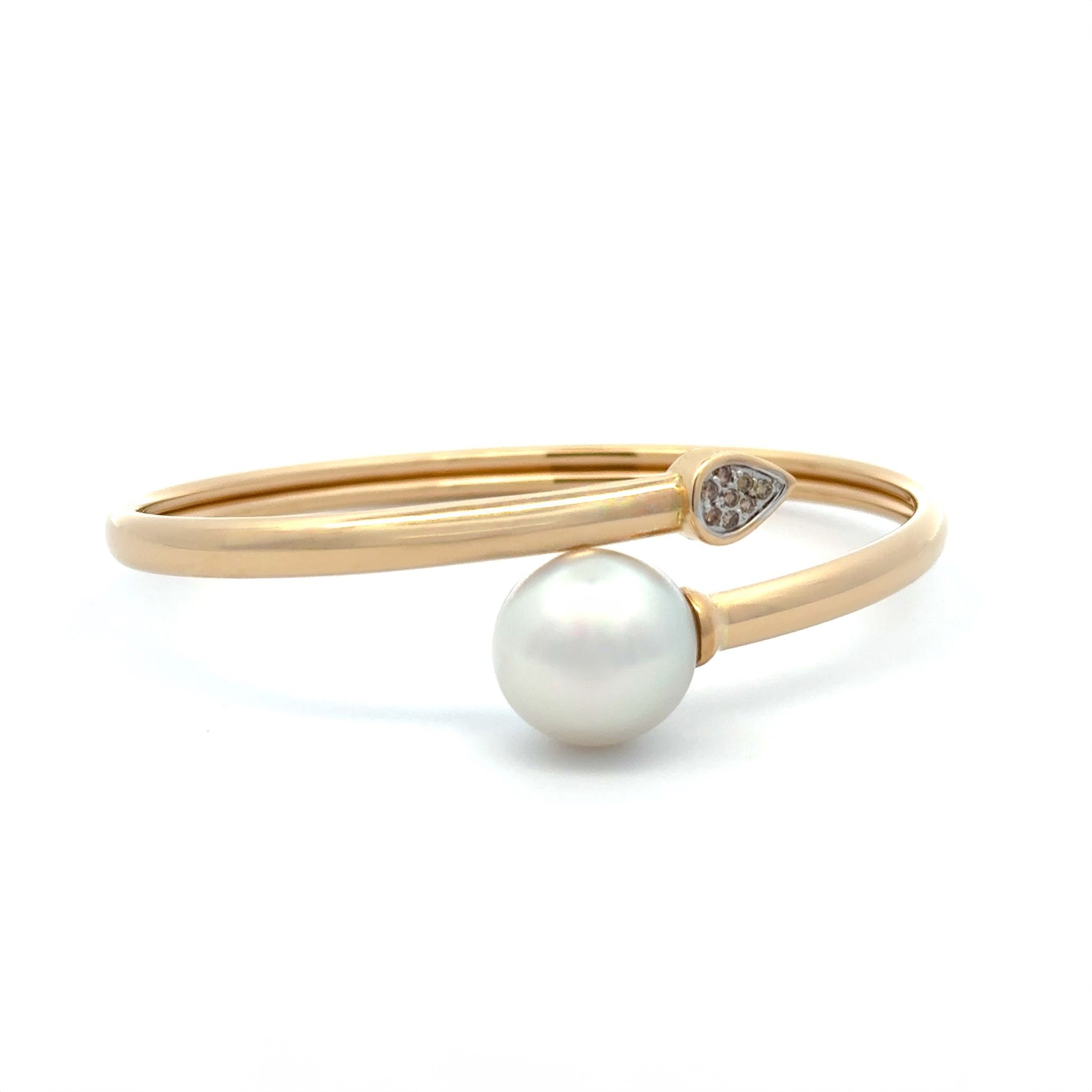 18K Yellow Gold Australian South Sea 13-14mm Cultured Pearl and Argyle Diamond Bangle