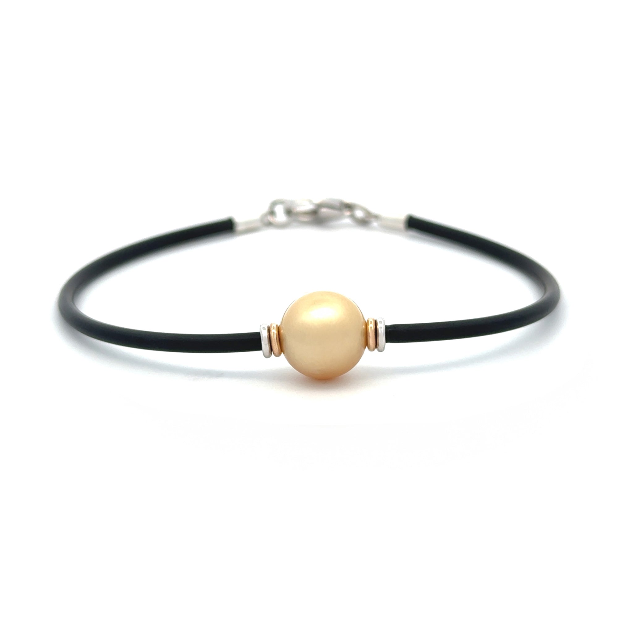 Sterling Silver and 9K Yellow Gold South Sea Cultured 9- 10mm Pearl Neoprene Bracelet