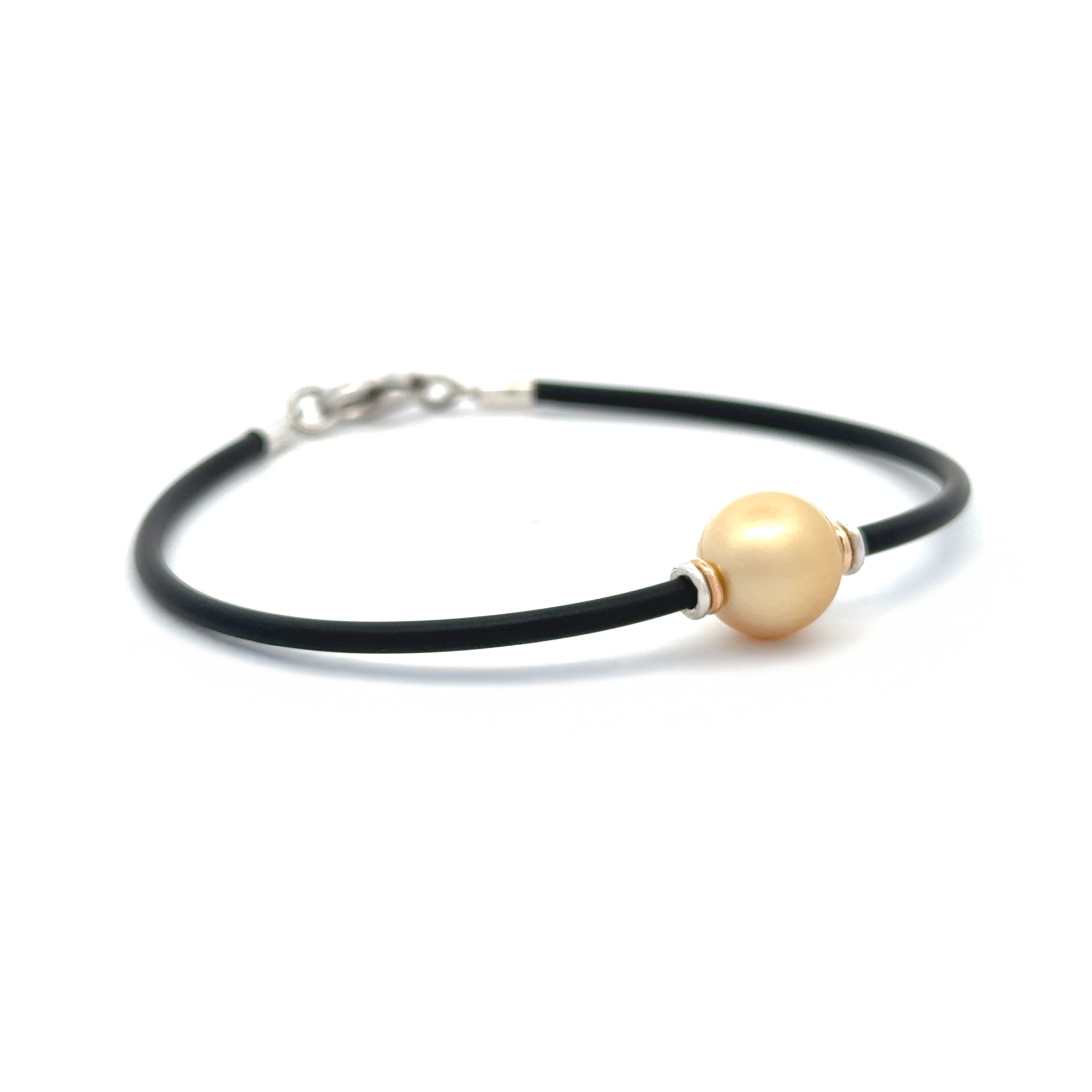 Sterling Silver and 9K Yellow Gold South Sea Cultured 9- 10mm Pearl Neoprene Bracelet