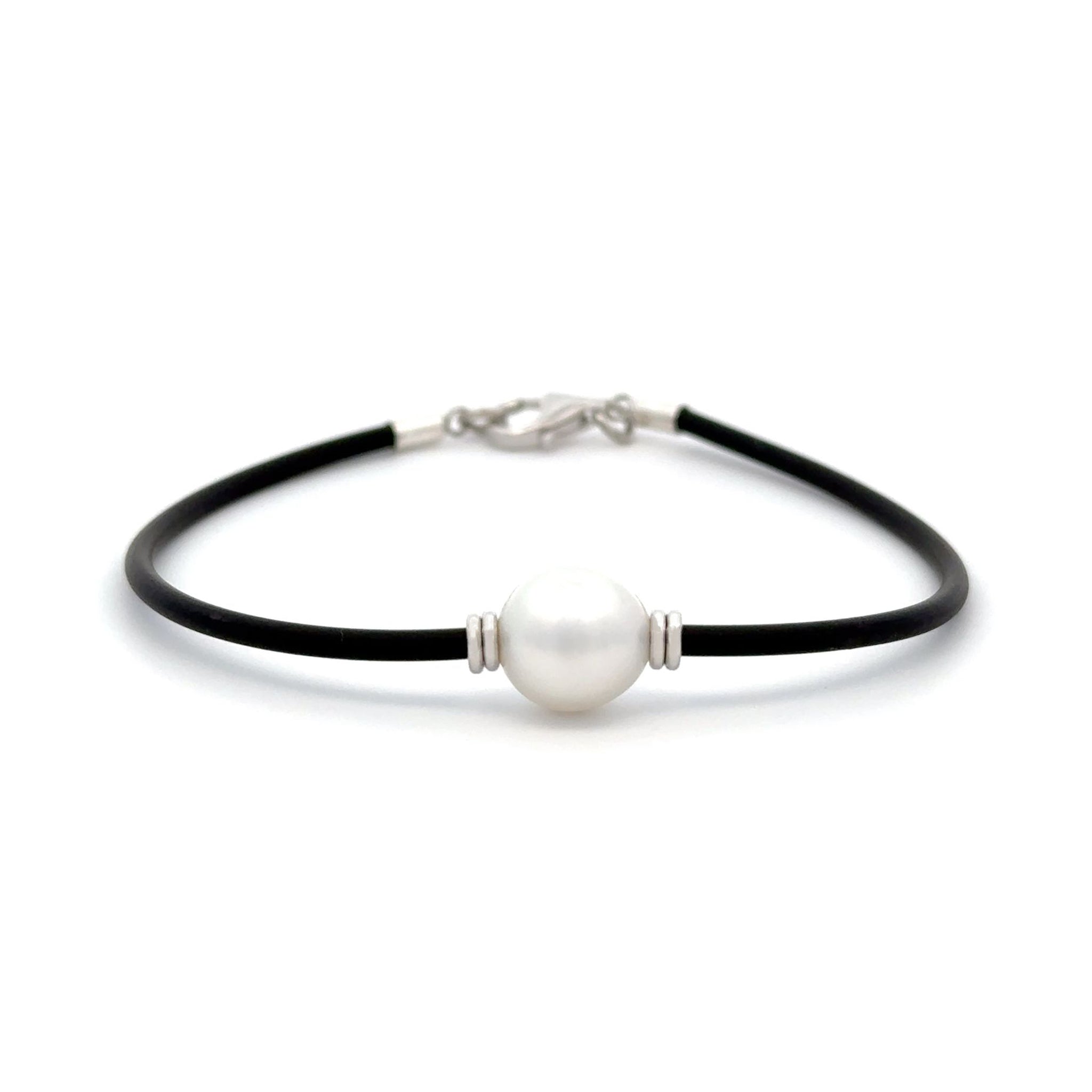 Sterling Silver Australian South Sea 9-10mm Cultured Pearl Neoprene Bracelet