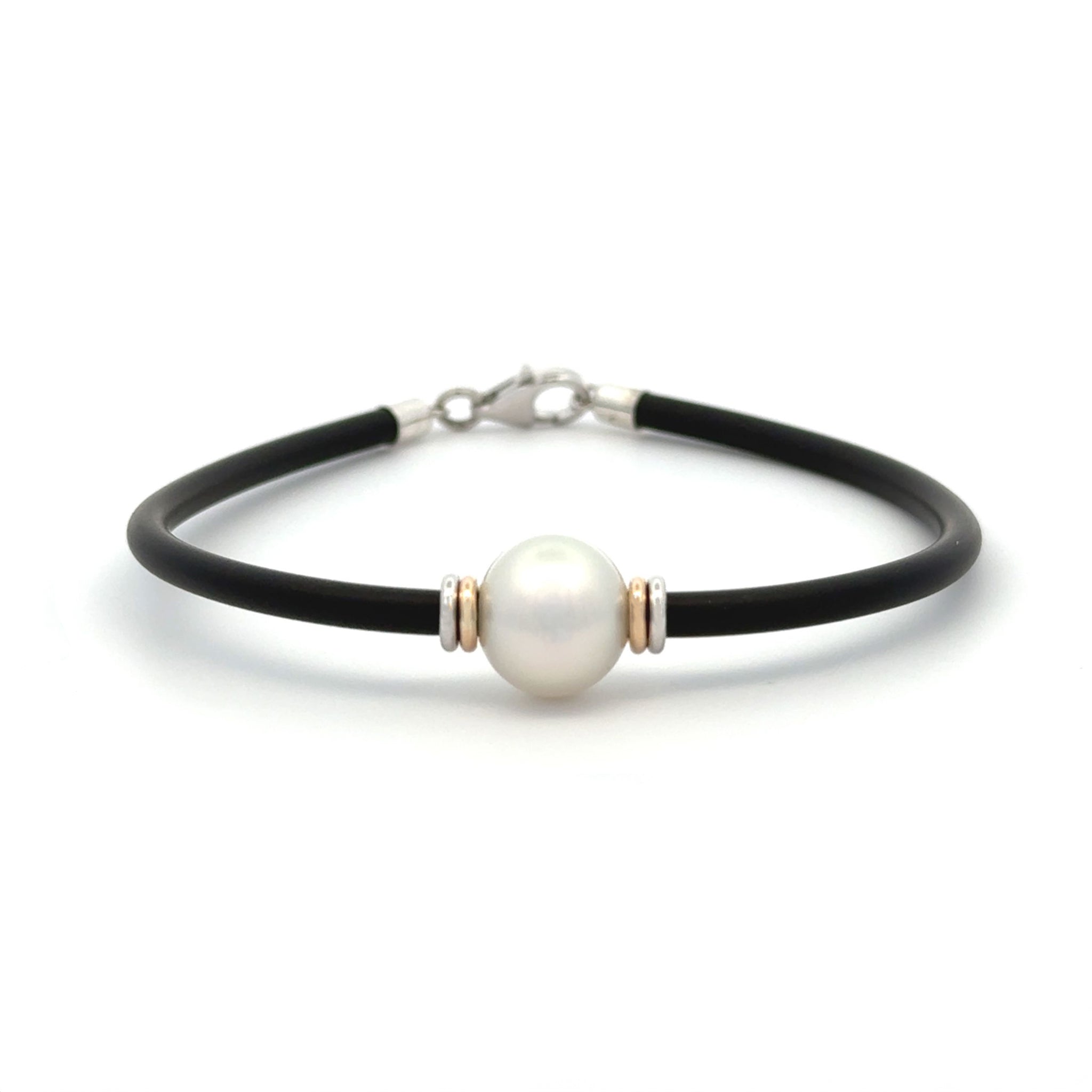 Sterling Silver and 9K Yellow Gold Australian South Sea 11-12mm Cultured Pearl Neoprene Bracelet