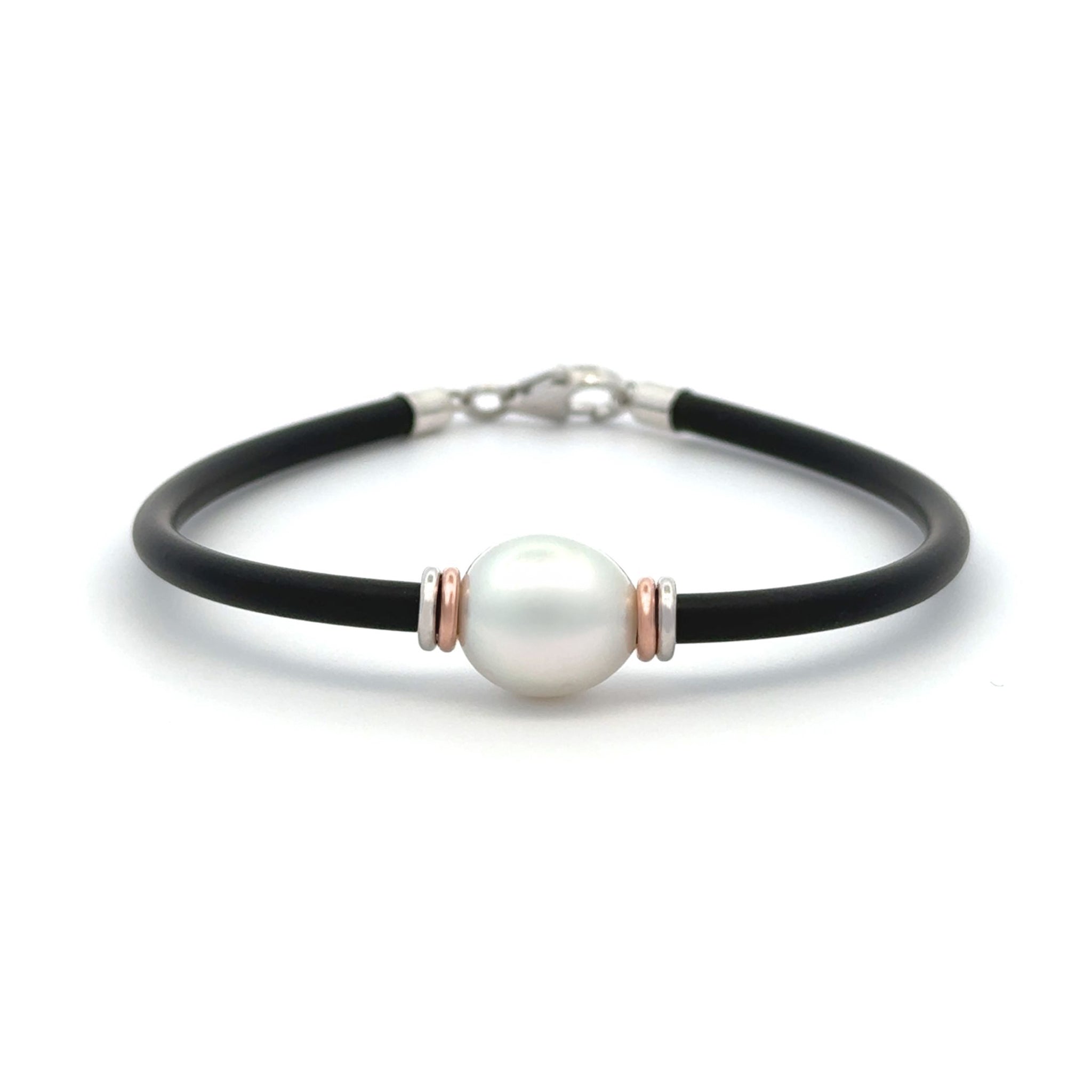 Sterling Silver and 9K Rose Gold Australian South Sea 10-11mm Cultured Pearl Neoprene Bracelet