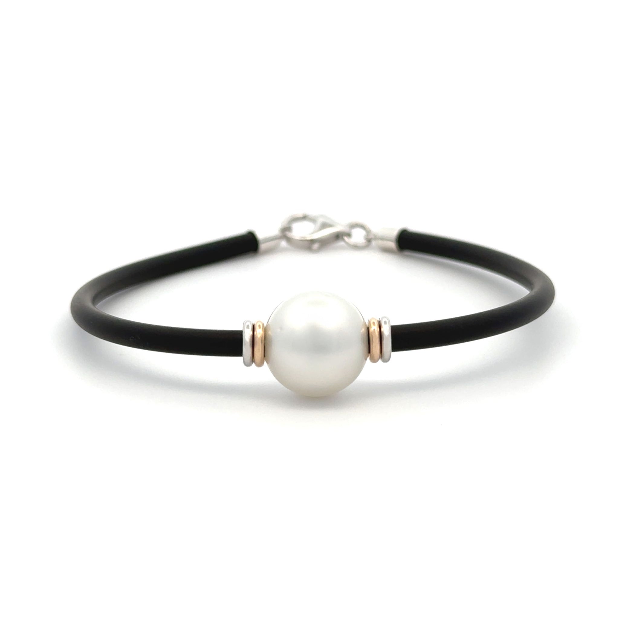 Sterling Silver and 9K Yellow Gold Australian South Sea 12-13mm Cultured Pearl Neoprene Bracelet