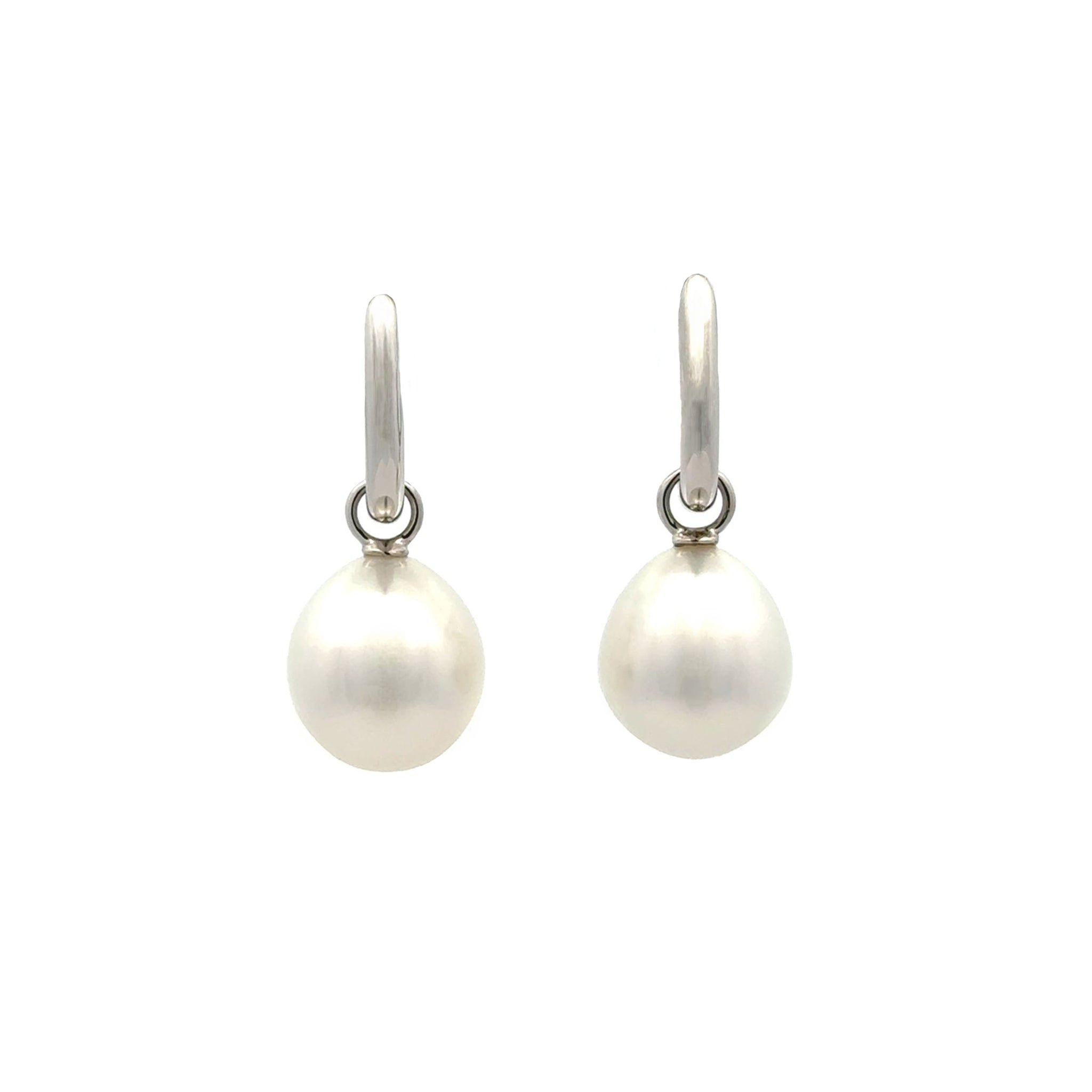 18K White Gold Australian South Sea 10-11mm Cultured Pearl Huggie Earrings