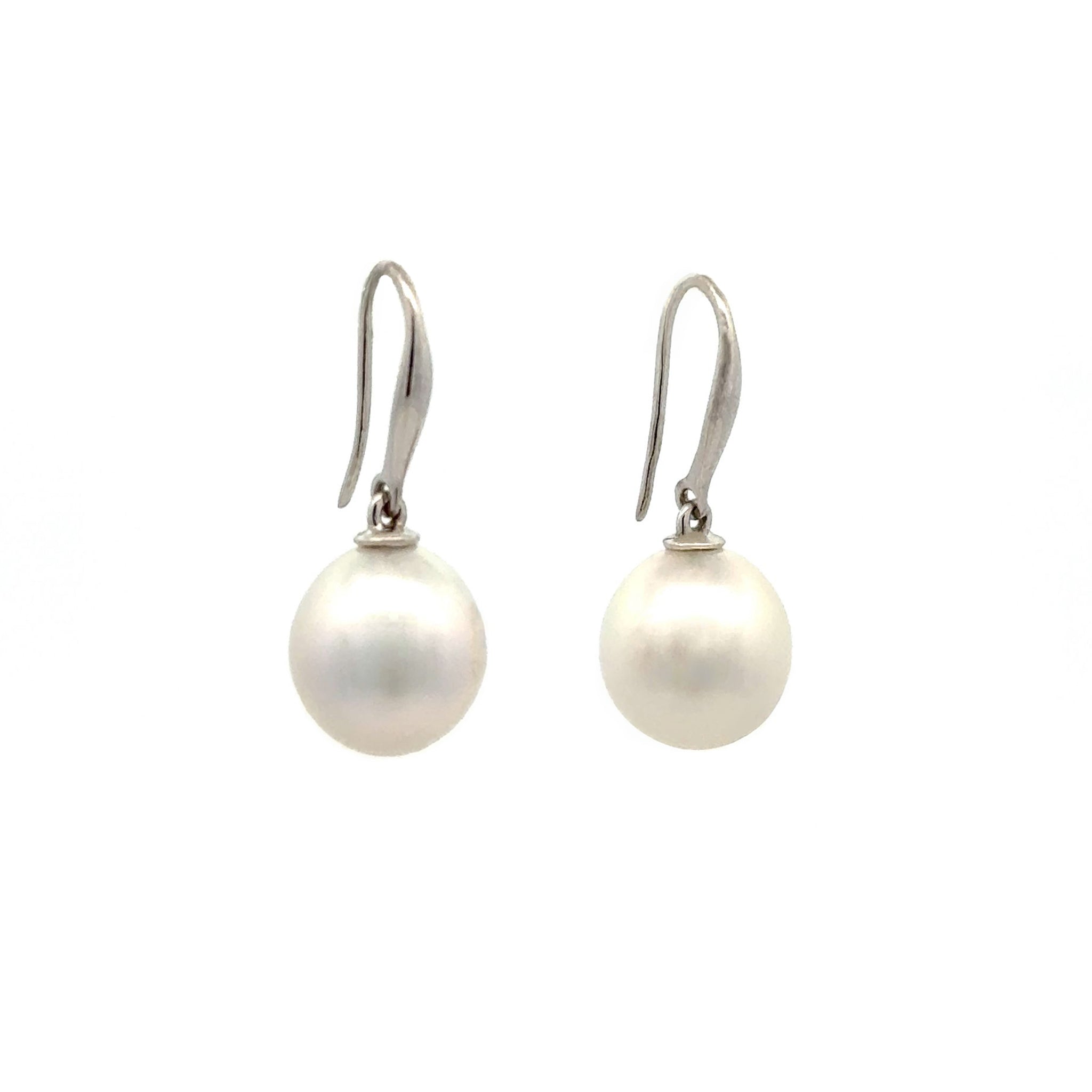 18K White Gold Australian South Sea Cultured 9-10 mm Pearl Hook Earrings