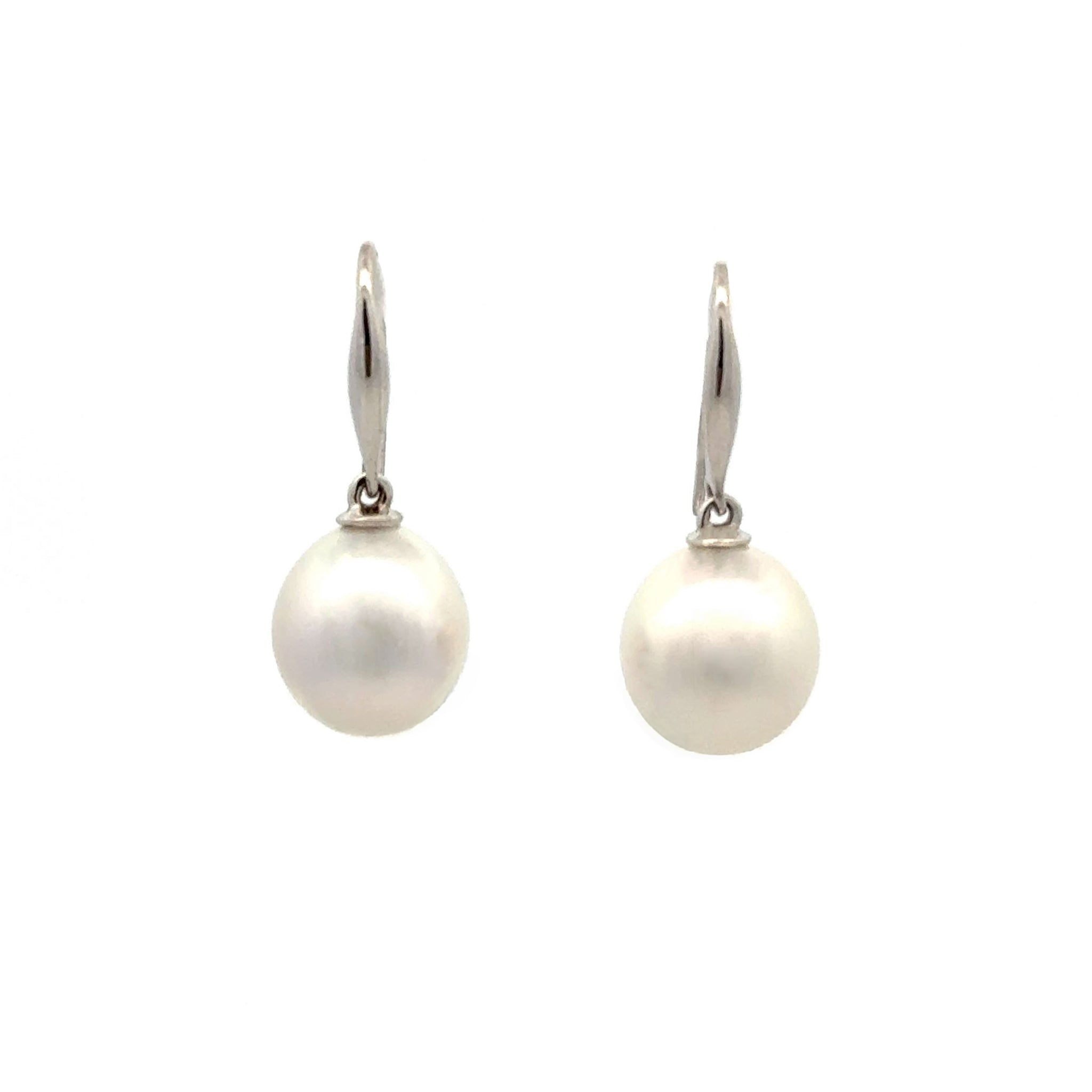 18K White Gold Australian South Sea Cultured 9-10 mm Pearl Hook Earrings