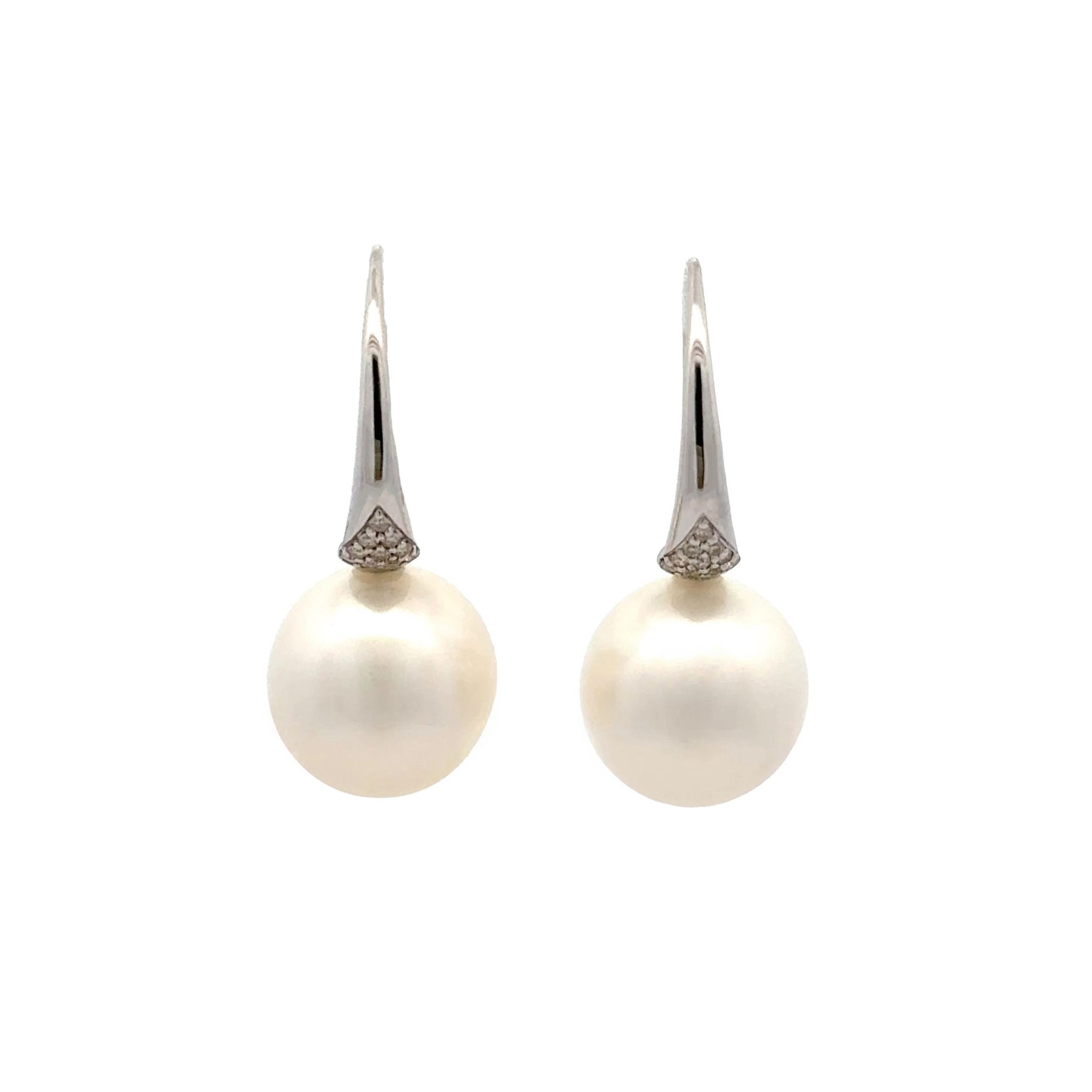 9K White Gold Australian South Sea Cultured 12-13mm Pearl and Argyle Diamond Hook Earrings