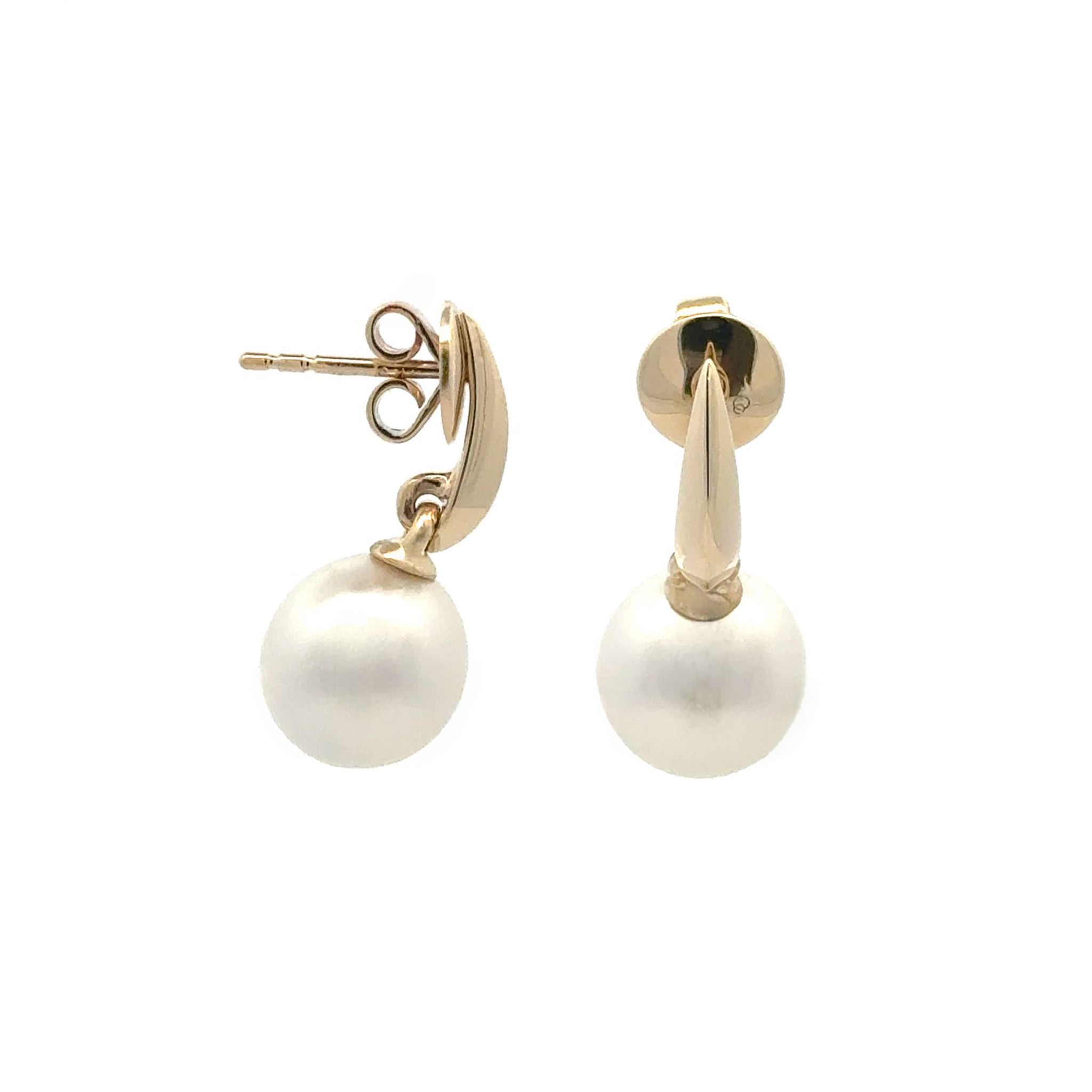 9K Yellow Gold Australian South Sea 8-9mm Cultured Pearl Drop Earrings