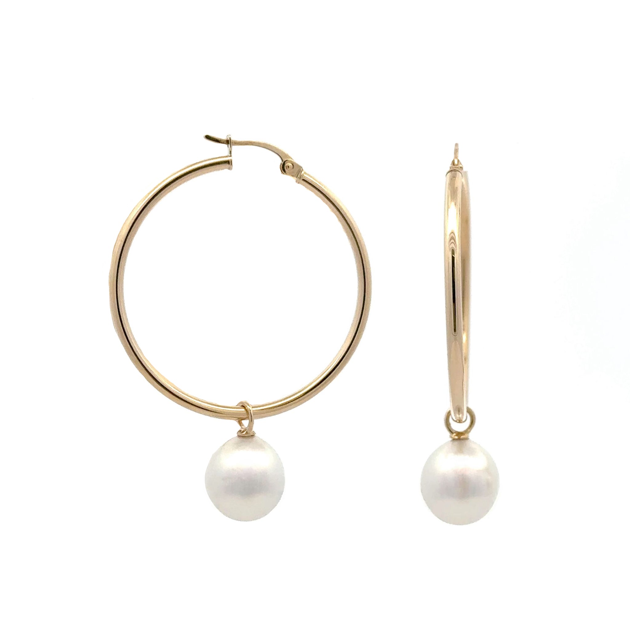 9K Yellow Gold Australian South Sea 10-11mm Cultured Pearl Hoop Earrings