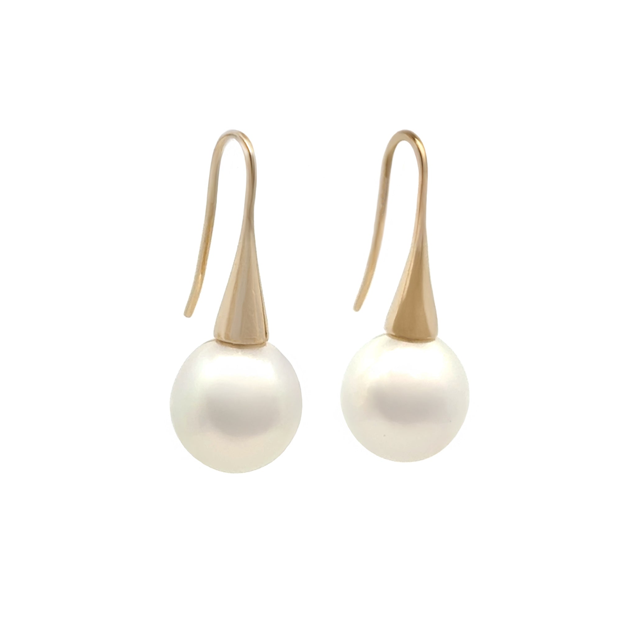 9K Yellow Gold Australian South Sea 11-12mm Cultured Pearl Hook Earrings