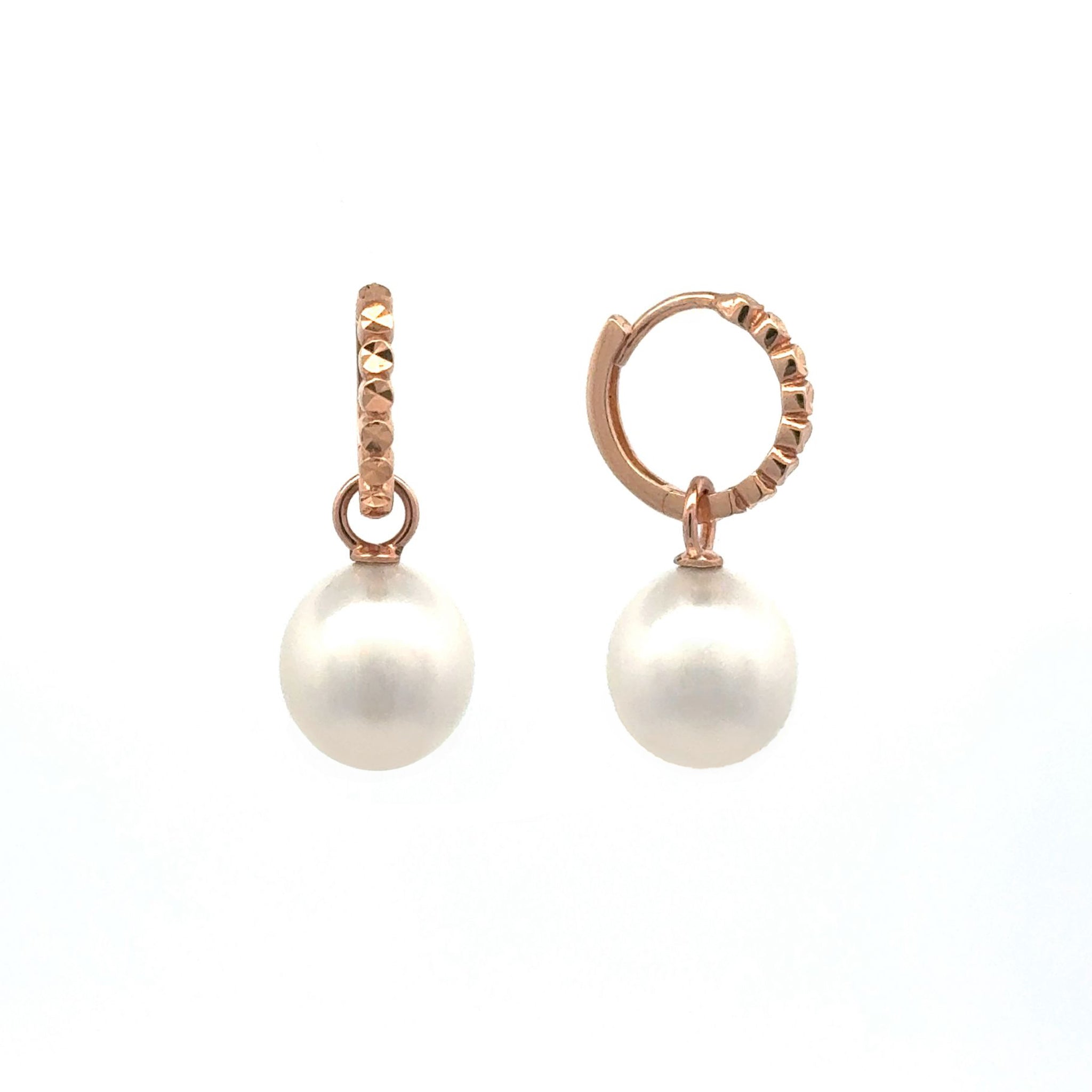 9K Rose Gold Australian South Sea Cultured 9-10 mm Pearl Huggie Earrings