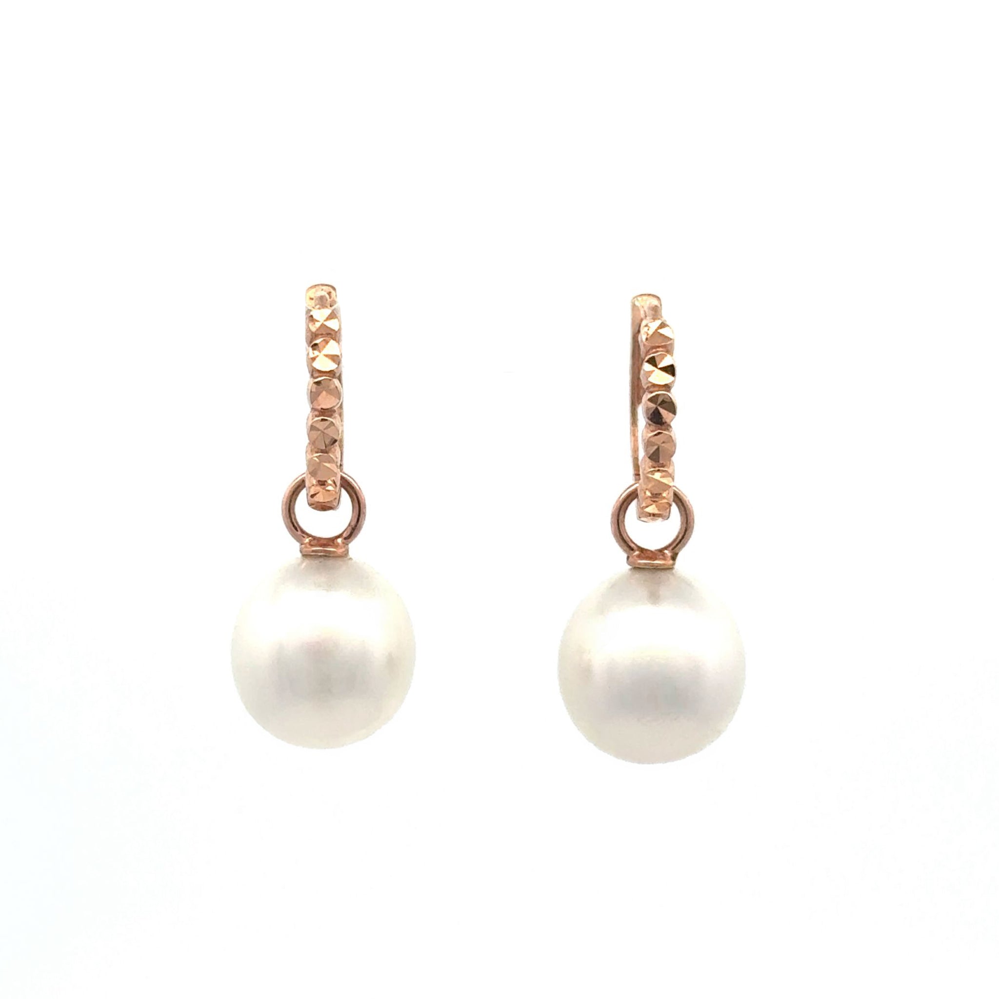 9K Rose Gold Australian South Sea Cultured 9-10 mm Pearl Huggie Earrings