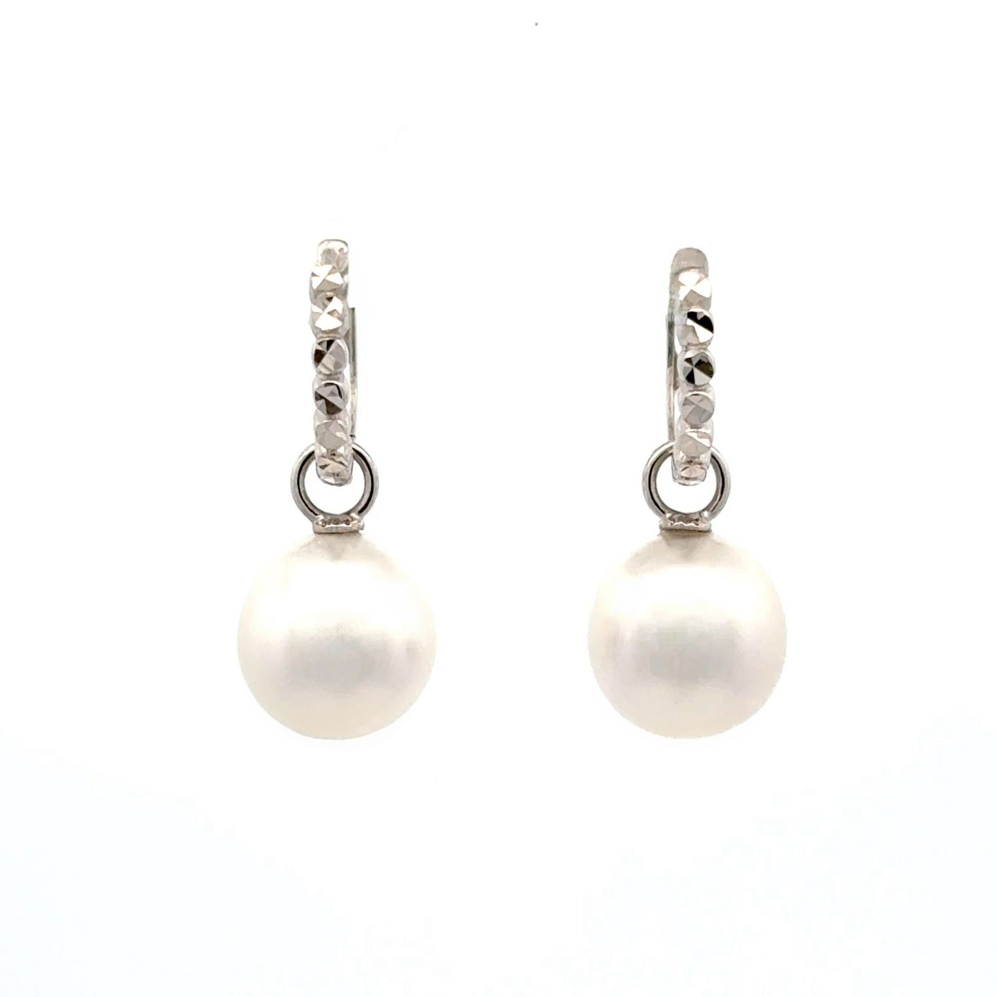 9K White Gold Australian South Sea Cultured 9-10 mm Pearl Huggie Earrings