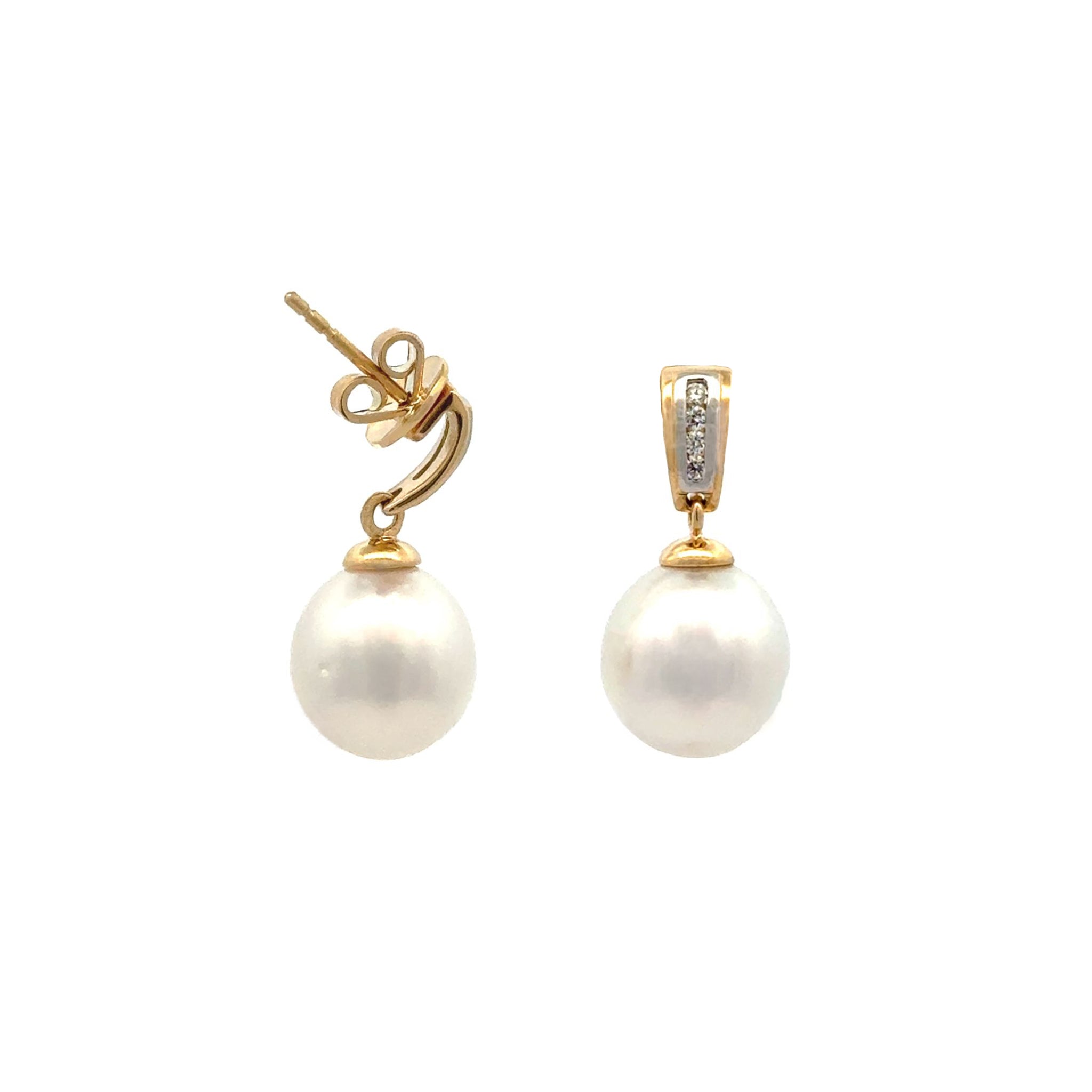 18K Yellow Gold Australian South Sea 10-11mm Cultured Pearl and Diamond Earrings