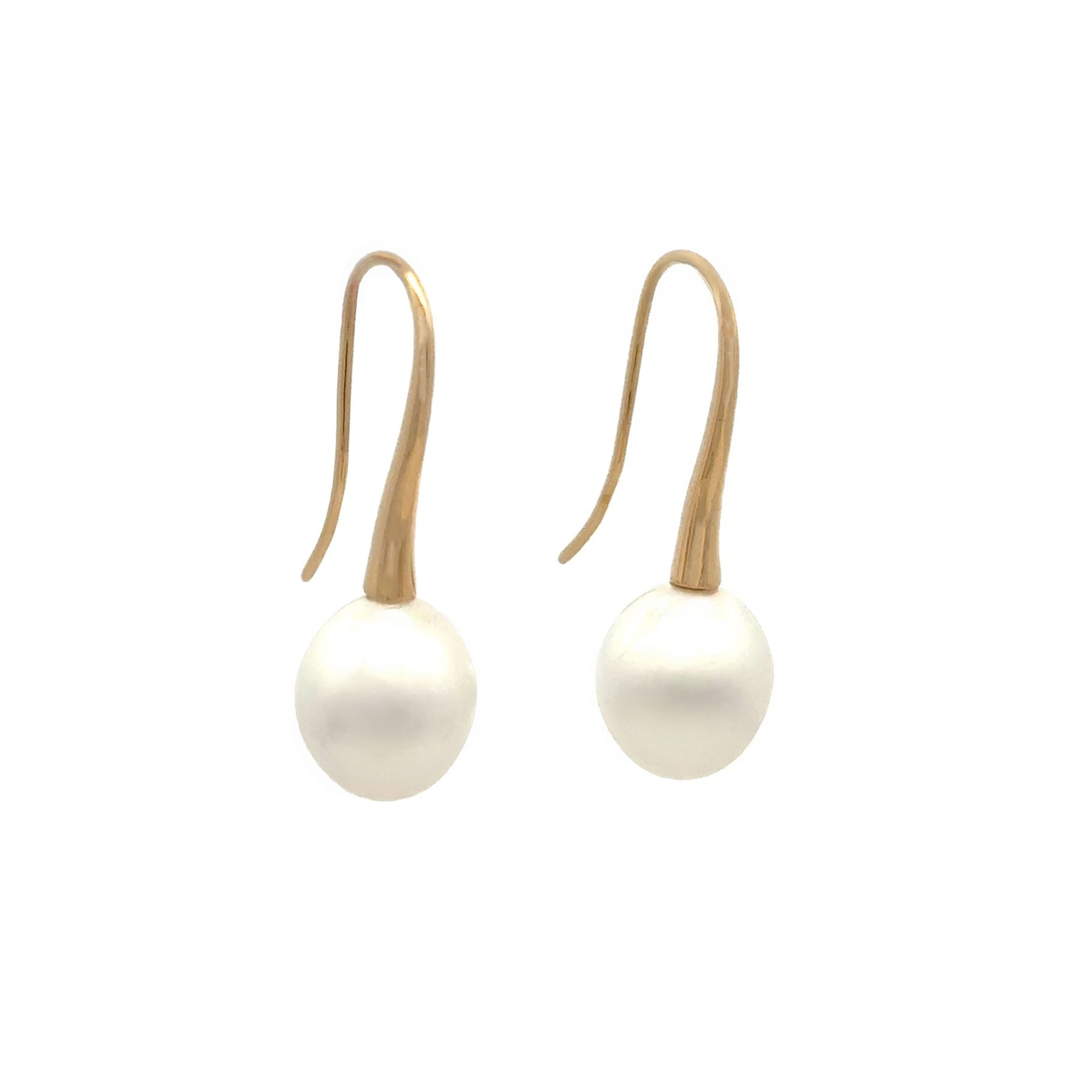 18K Yellow Gold Australian South Sea 9-10mm Cultured Pearl Hook Earrings