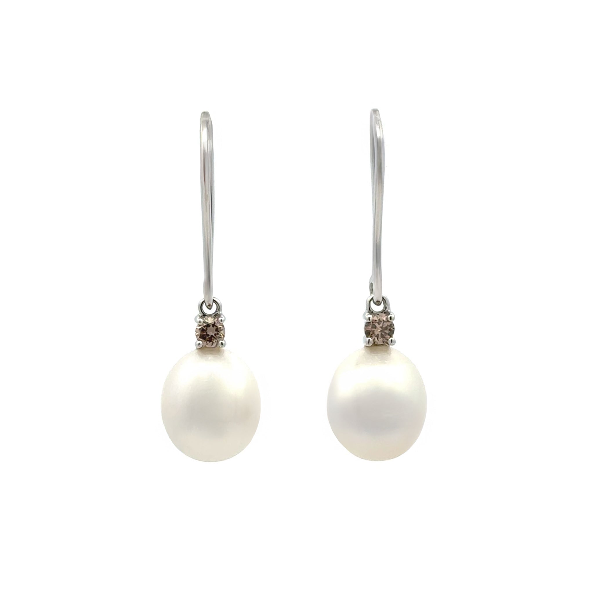 9K White Gold Australian South Sea 10-11mm Cultured Pearl and Argyle Diamond Hook Earrings